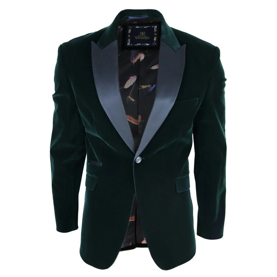 House Of Cavani Men's Green Rosa - Soft Velvet Olive 1 Button Dinner Jacket Tuxedo Blazer Fit - 52