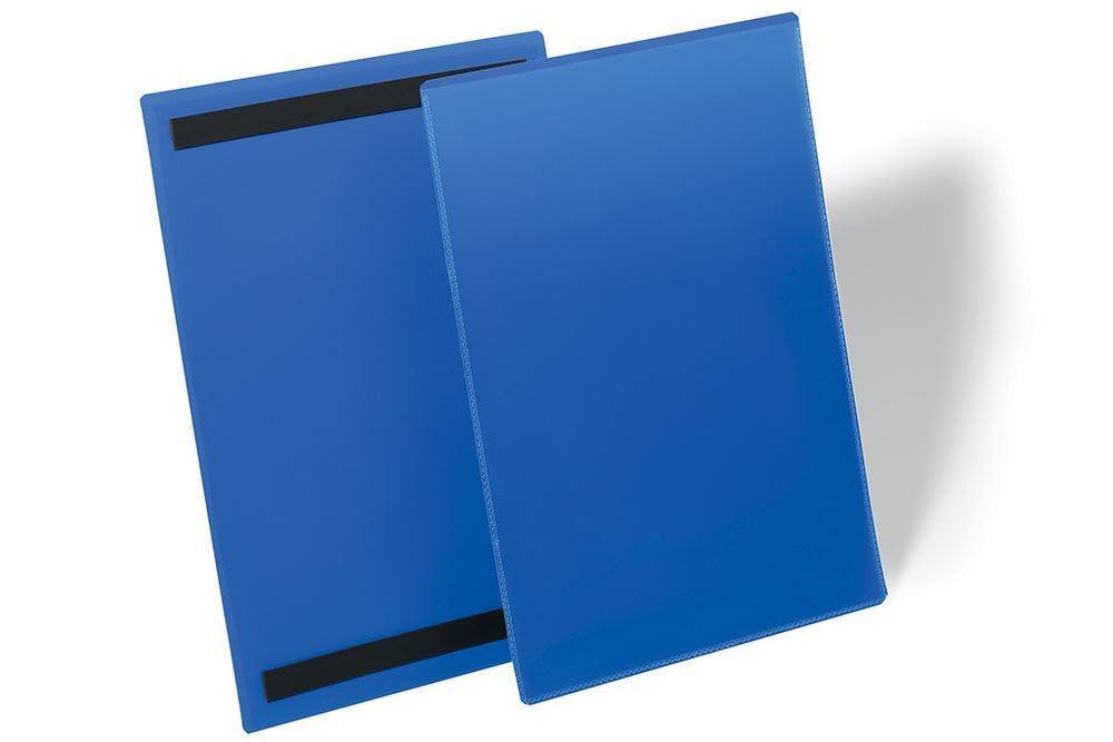 Rackhams Blue Magnetic Ticket Label Holder Document Pockets | 50 Pack | A4