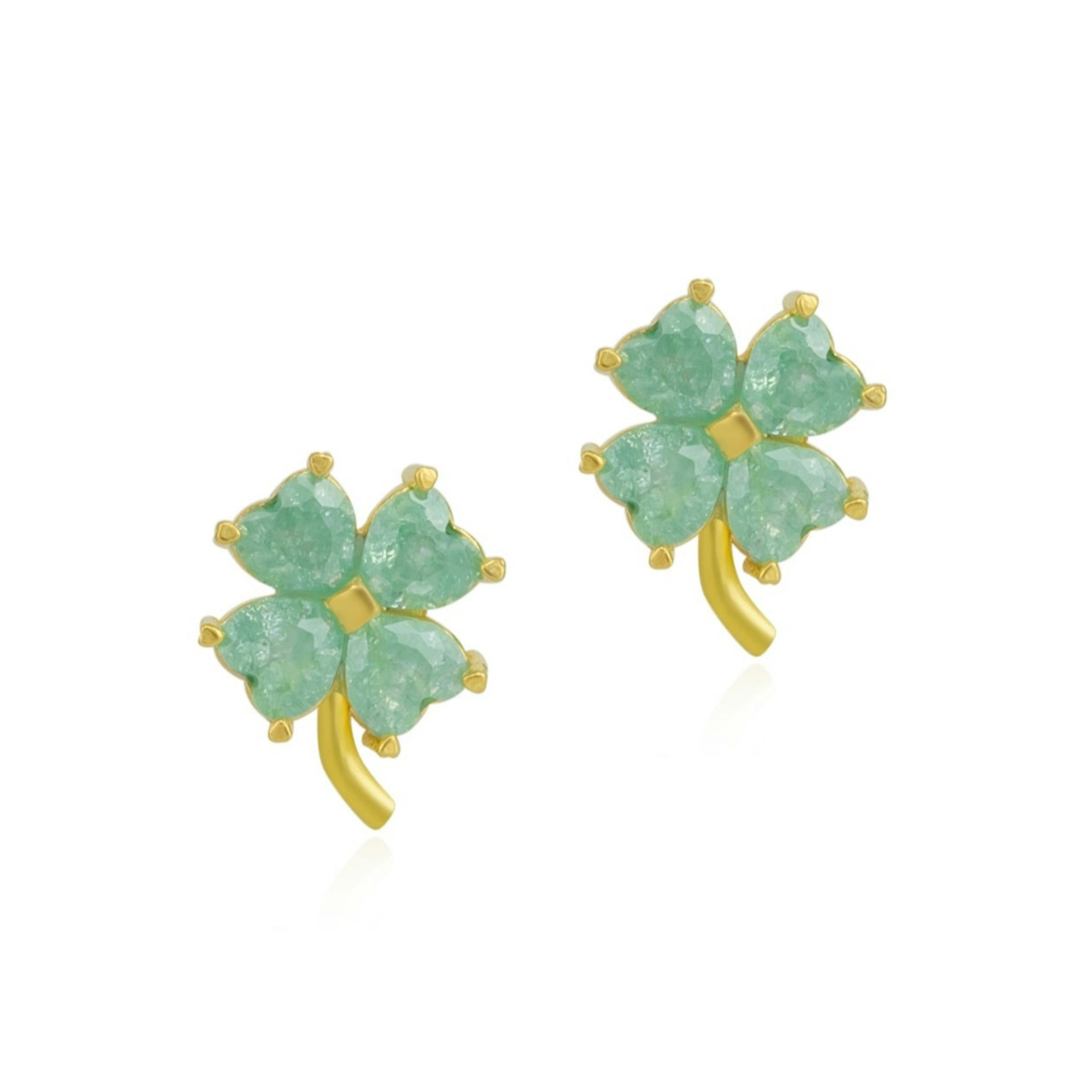 Spero London Silver/Green Four Leaves Clover Sterling Stud Earrings - Image 2