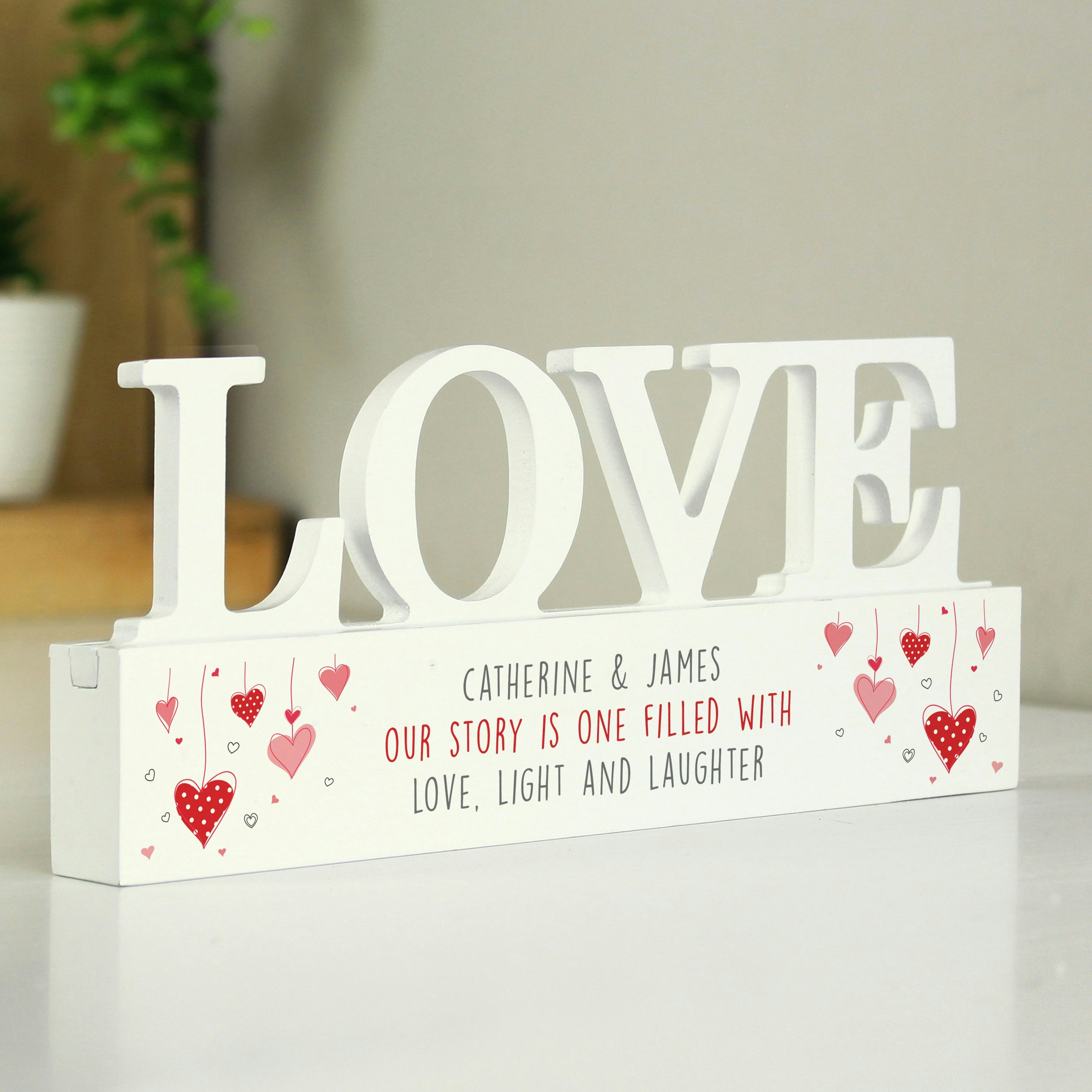 Rackhams Red Personalised Hearts Wooden Love Ornament