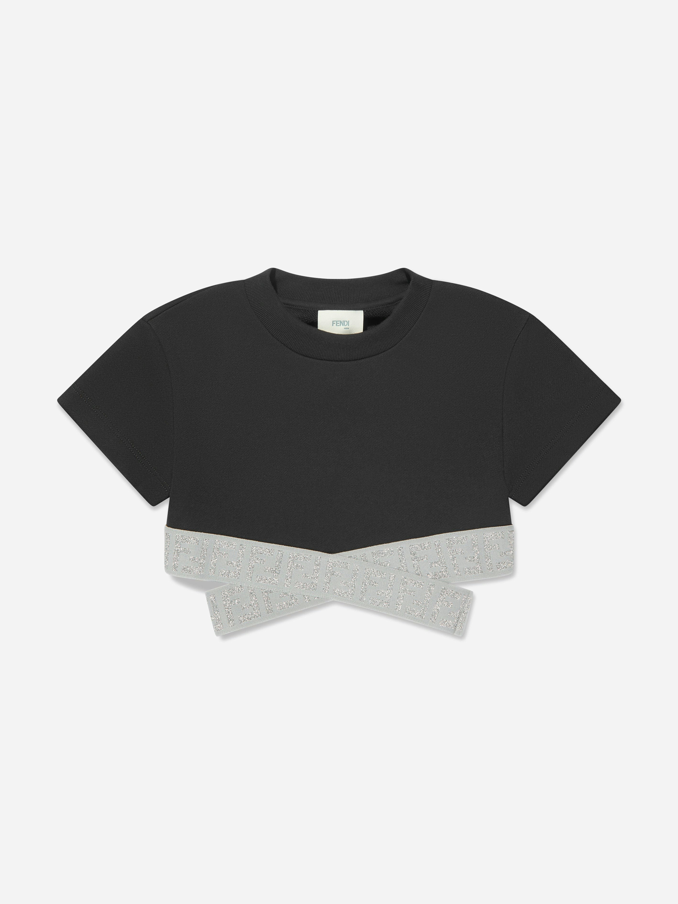 Fendi Kids Girls Black Fendi Cropped Ff Logo Top In - 8 Yrs
