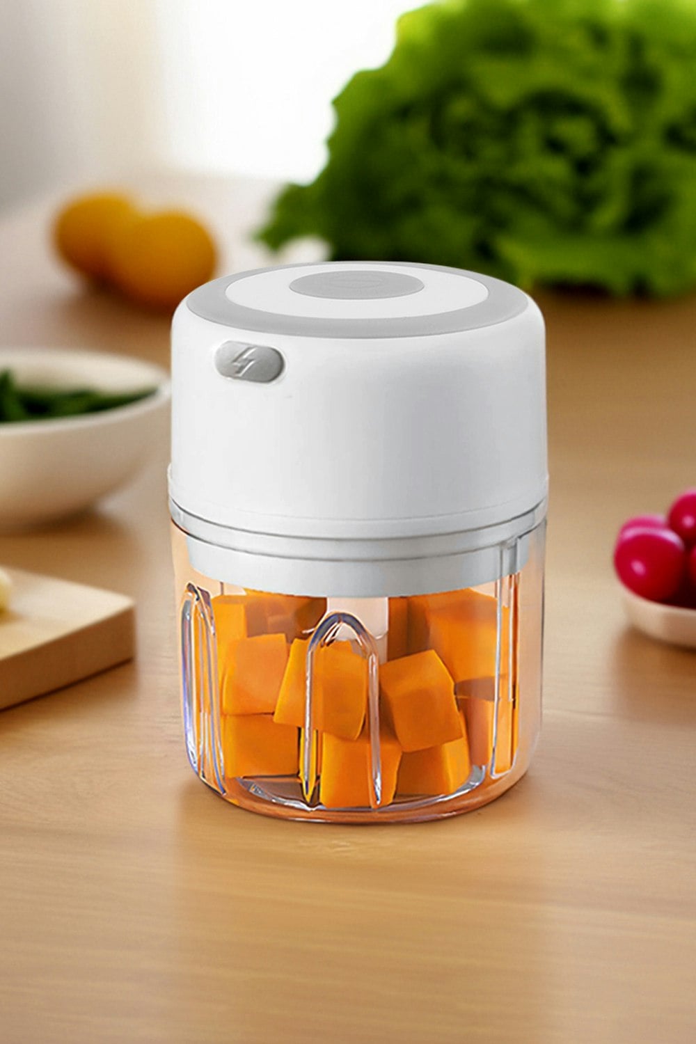 Living And Home White 250Ml Electric Wireless Kitchen Garlic Vegetable Chopper 30W Food Cutter Masher Crusher