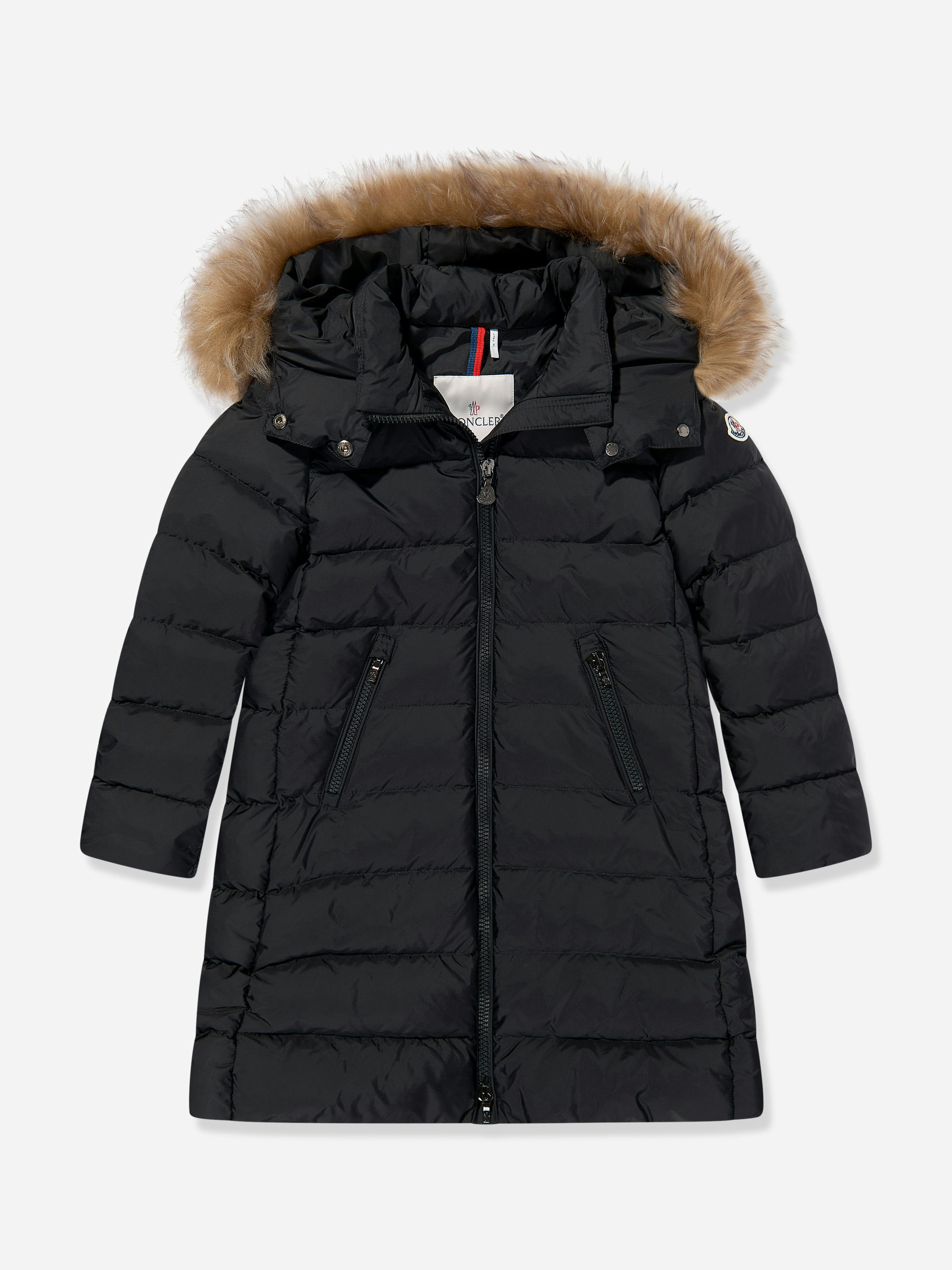 Moncler Enfant Girls Black Abelle Down Padded Long Coat In - 10 Yrs