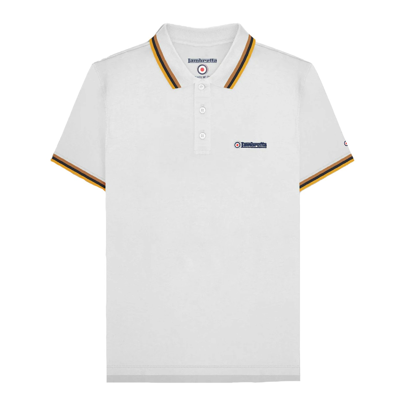 Lambretta Men's White/Gold Ss25 Triple Tipped Big & Tall Polo Shirt - /Tobacco/Navy/ - /Tobacco/Navy 4XL