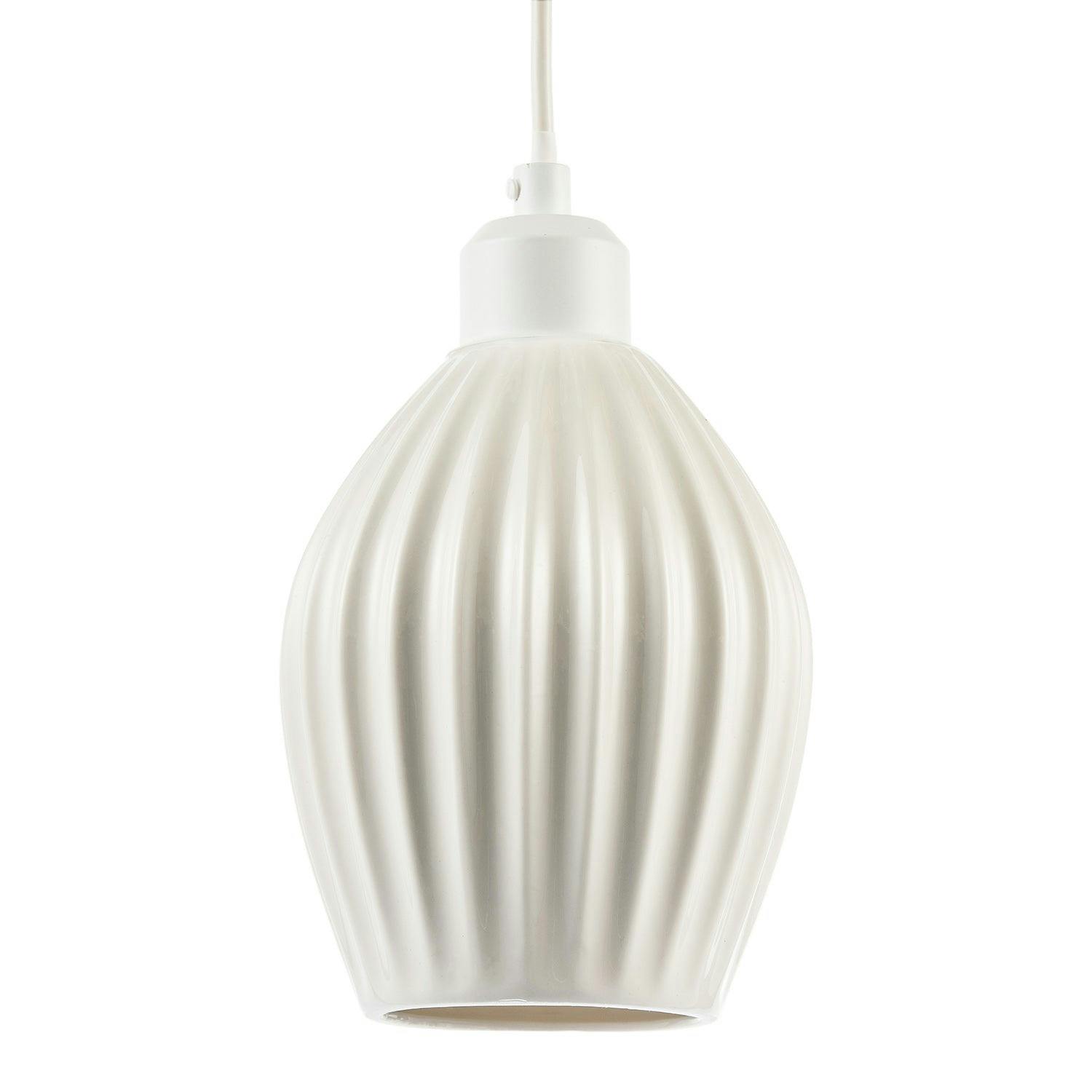 Rackhams White Curvy Gloss Ceramic Pendant Lamp Shade With Line Rippled Body