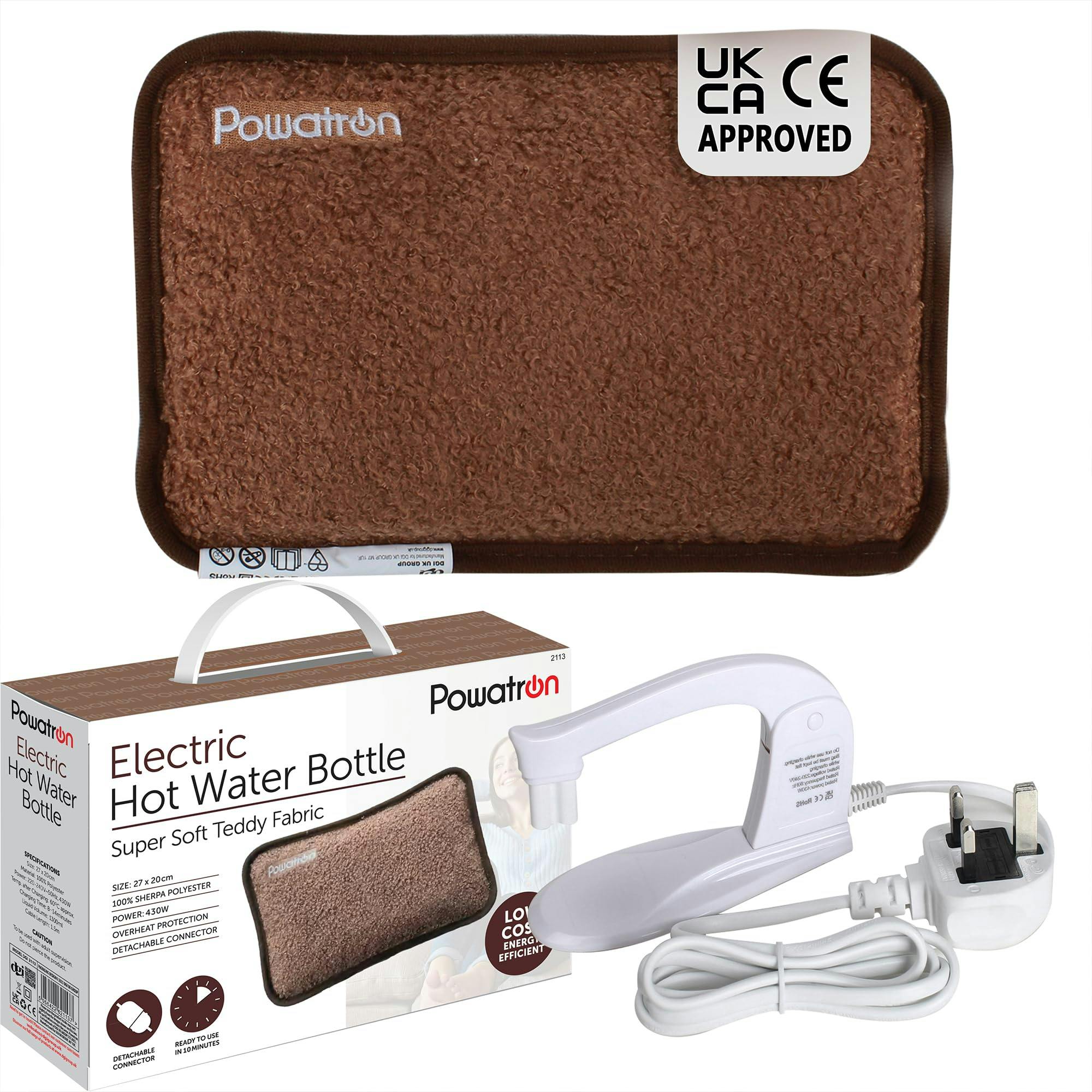 B&Q - Rechargeable Electric Hot Water BottleSoft Cosy Hand Body Massaging Heat PadOver-Heat Protection Electric Water Bottle Brown - Image 2