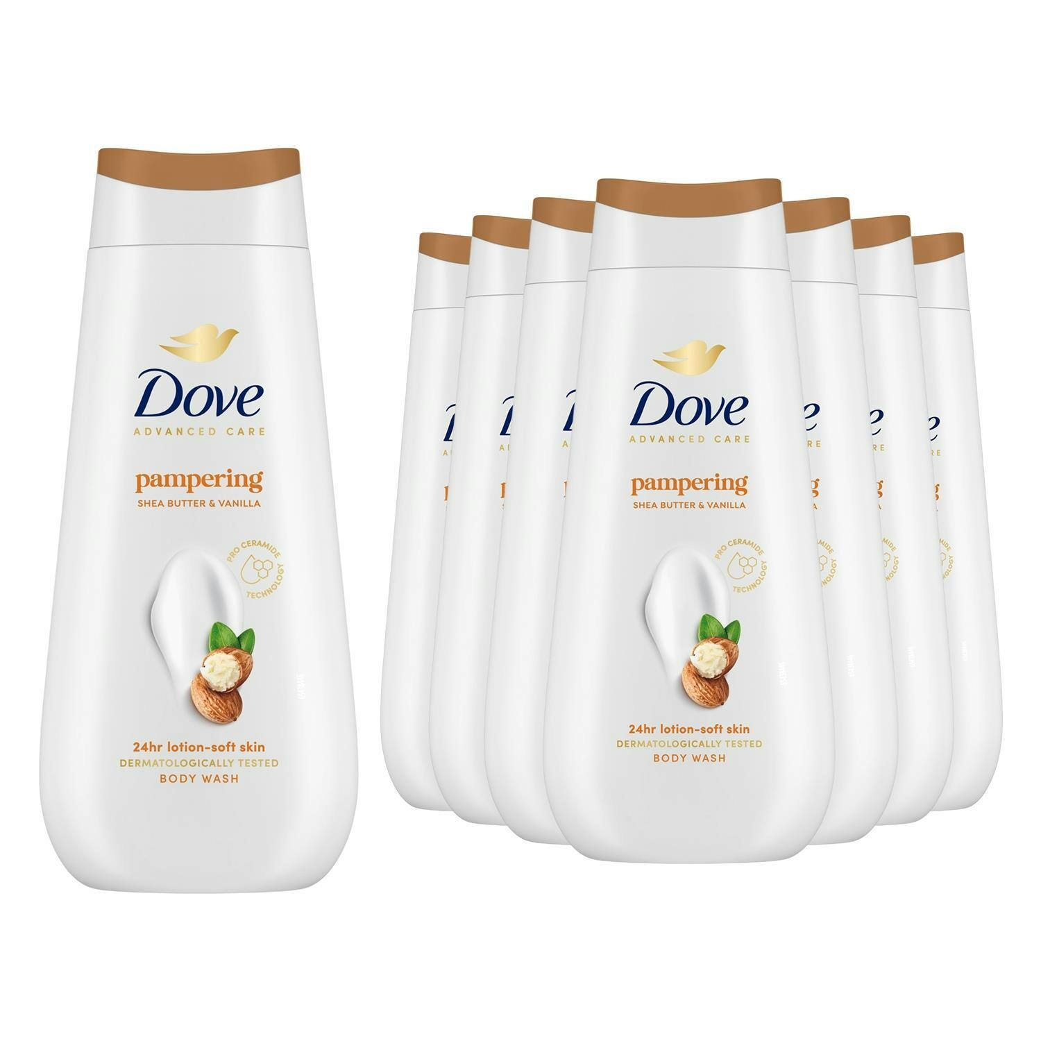 Dove Advanced Care Pampering Body Wash 24H Renewing Micromoisture, 8X225ml