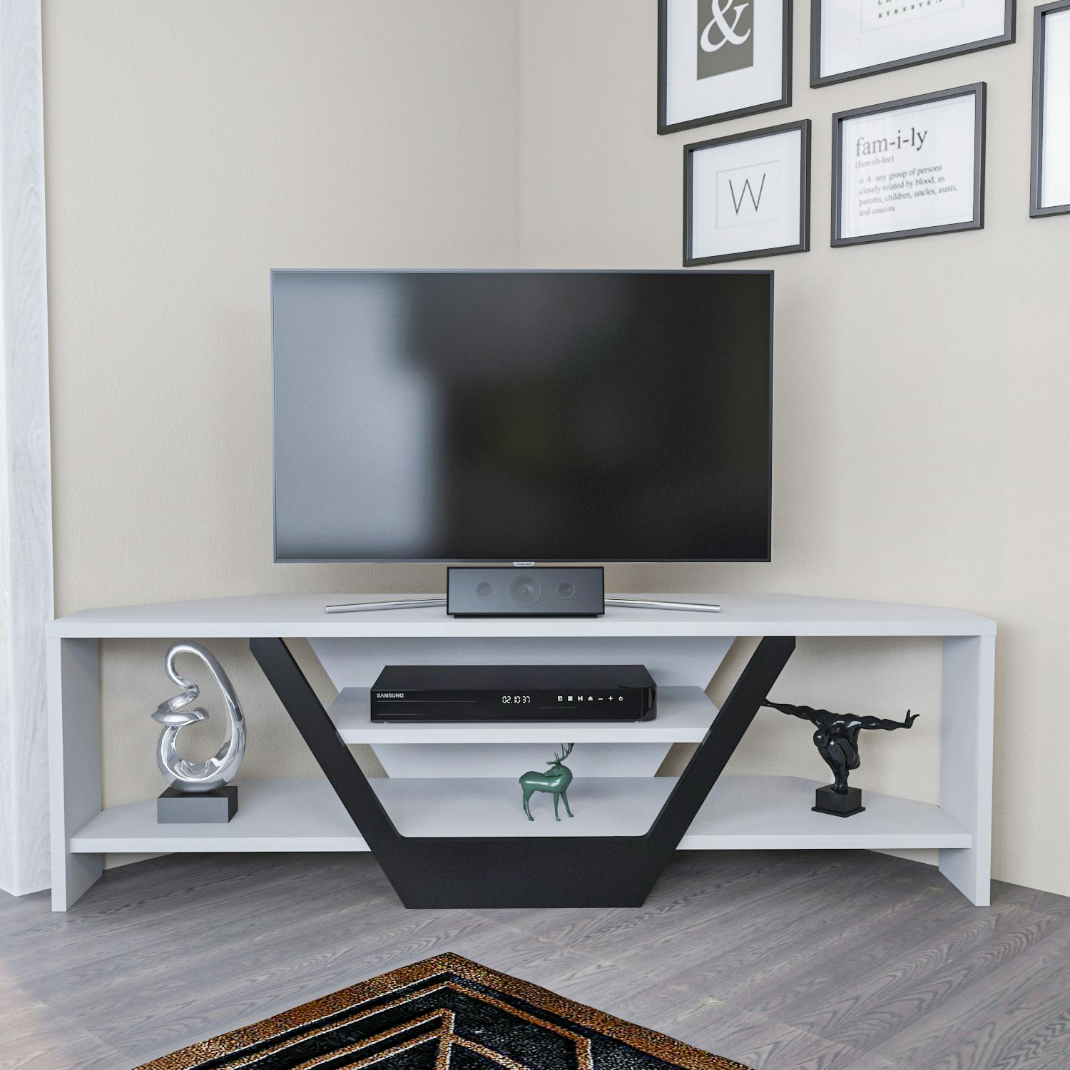Rackhams White/Black Sares Modern Tv Stand Tv Cabinet For Tv's Up To 55"