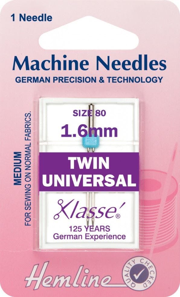 Hemline Twin Sewing Machine Needles 80/12 16Mm - Each