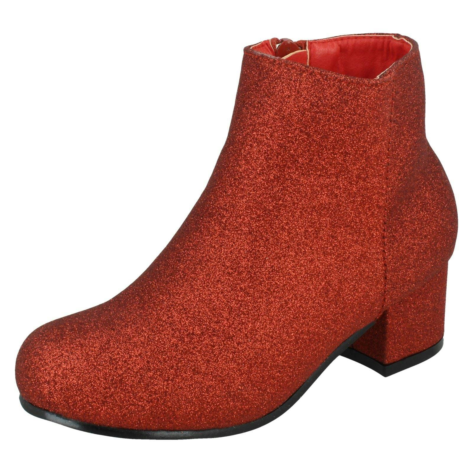Spot On Girls Red Heeled Ankle Boots - Glitter - Uk 13 Child