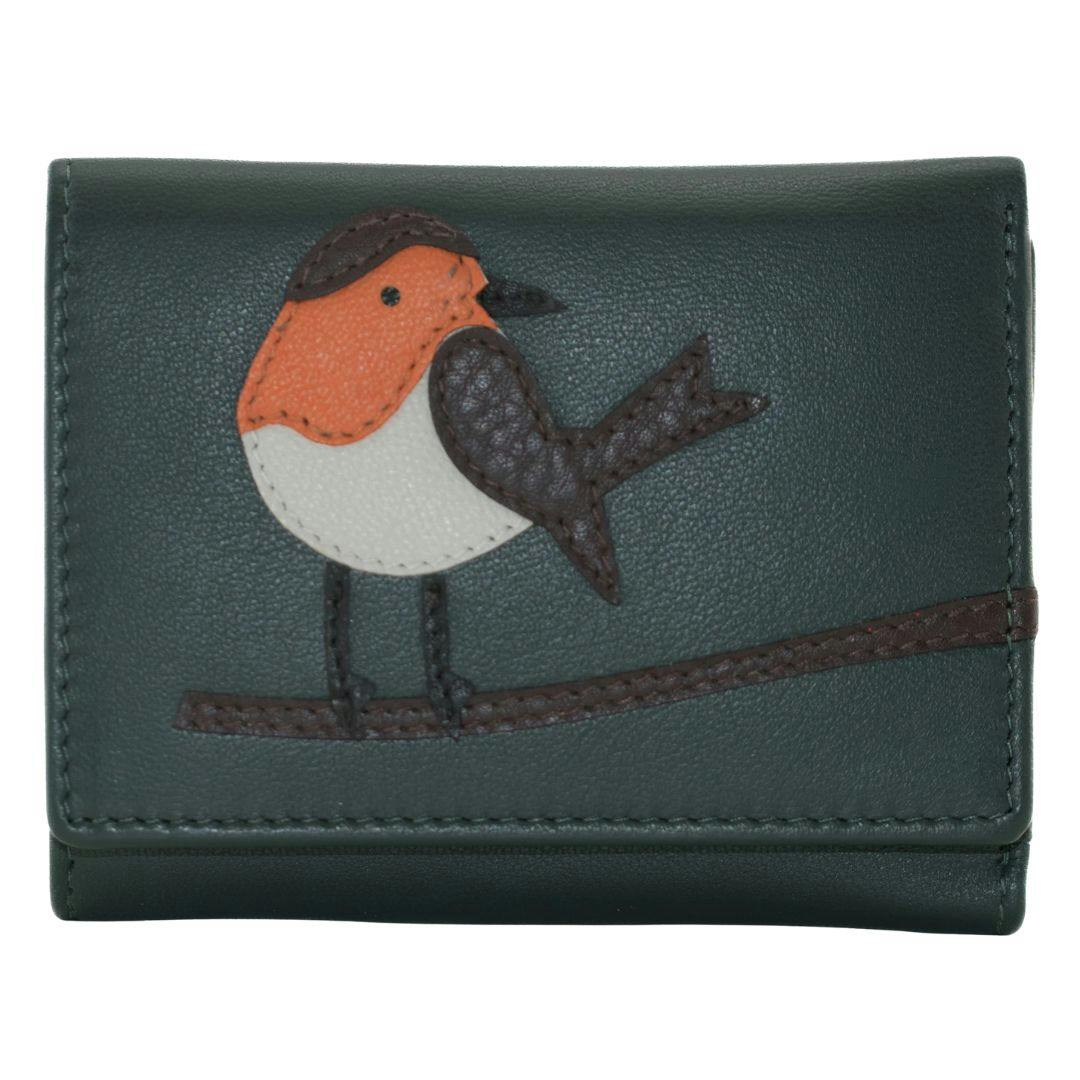 Mala Leather Dark/Green Robin Trifold Purse - One Size - Leather