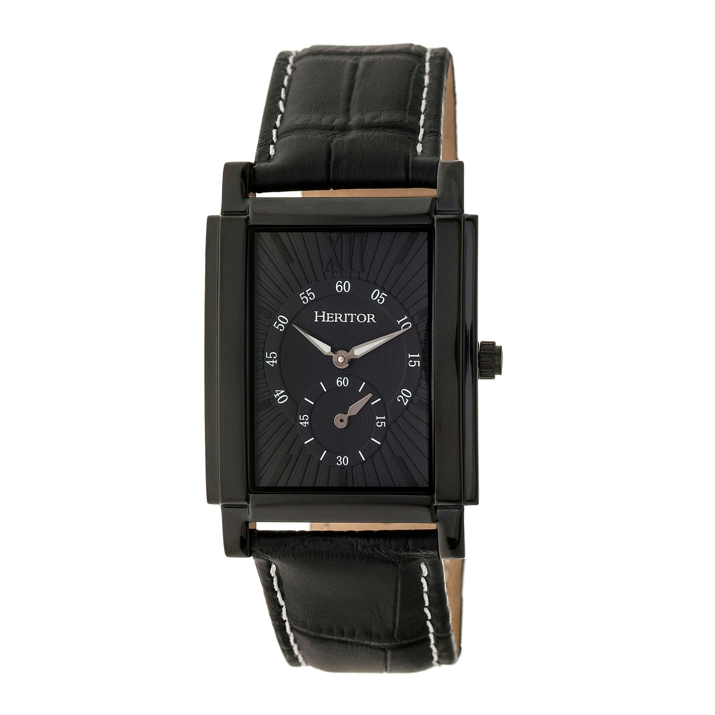 Heritor Automatic Black Frederick Leather-Band Watch