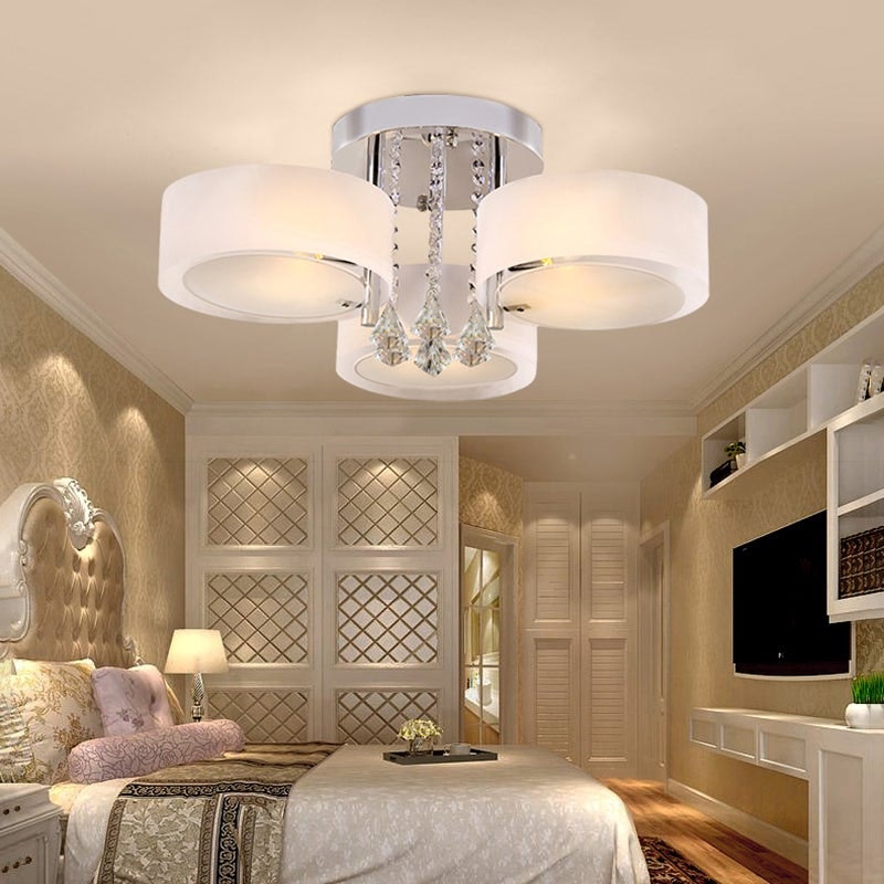 Rackhams Light Ceiling Semi-Flush Mount, Cylindrical Acrylic Lampshades, Crystal Drops - 3 Cylindrical Shades