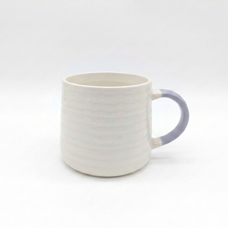 Glim & Glam Grey Ceramic Coffee Tea Mug 13Oz Ribbing Textured Painted Handle X2