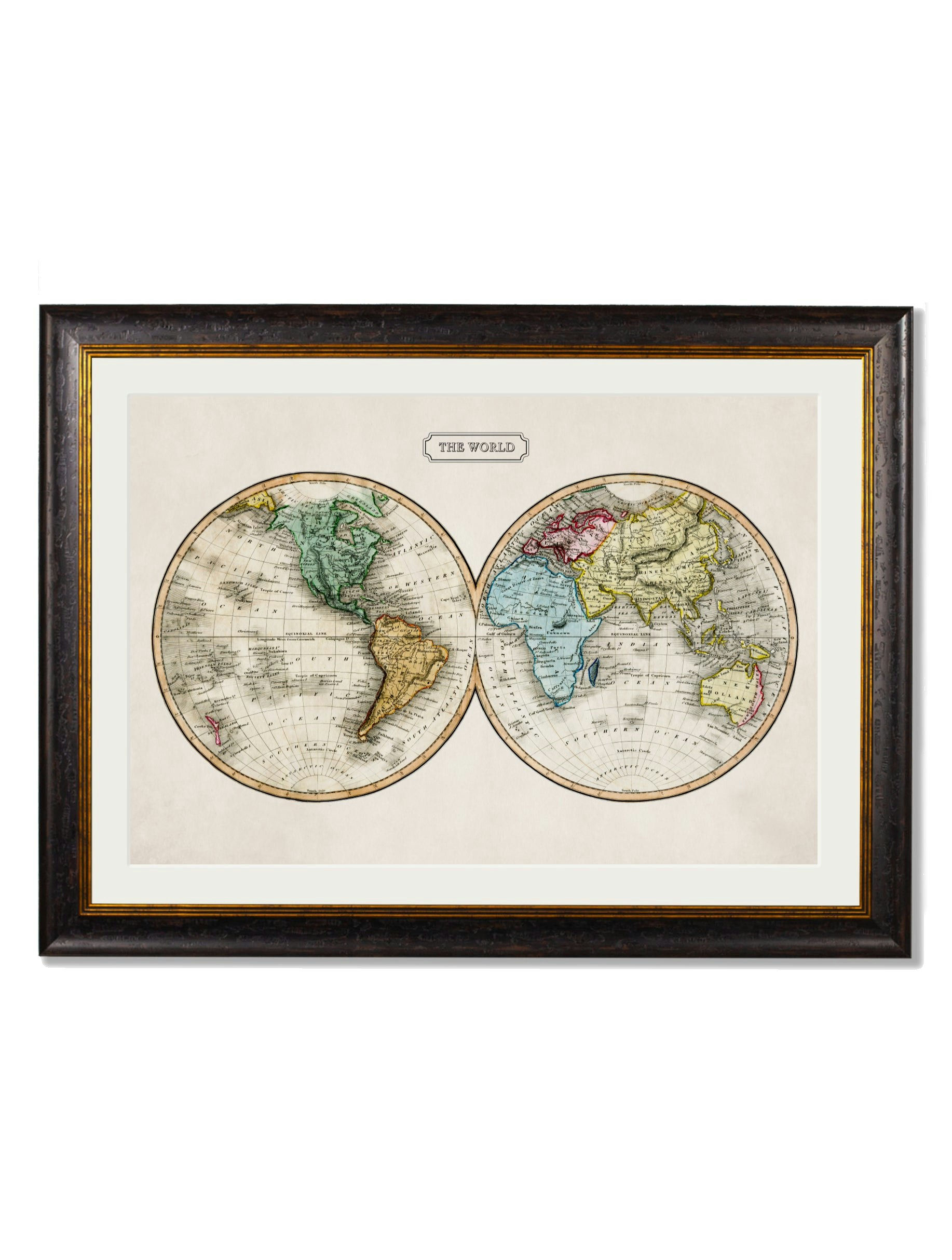 Exceptional Art C.1800s Map Of The World - 95 X 130Cm - Oxford