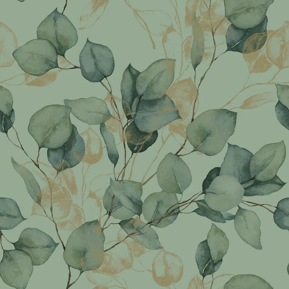 World Of Wallpaper Green/Gold Eucalyptus Wallpaper - 10M X 53Cm - 100% Mixed