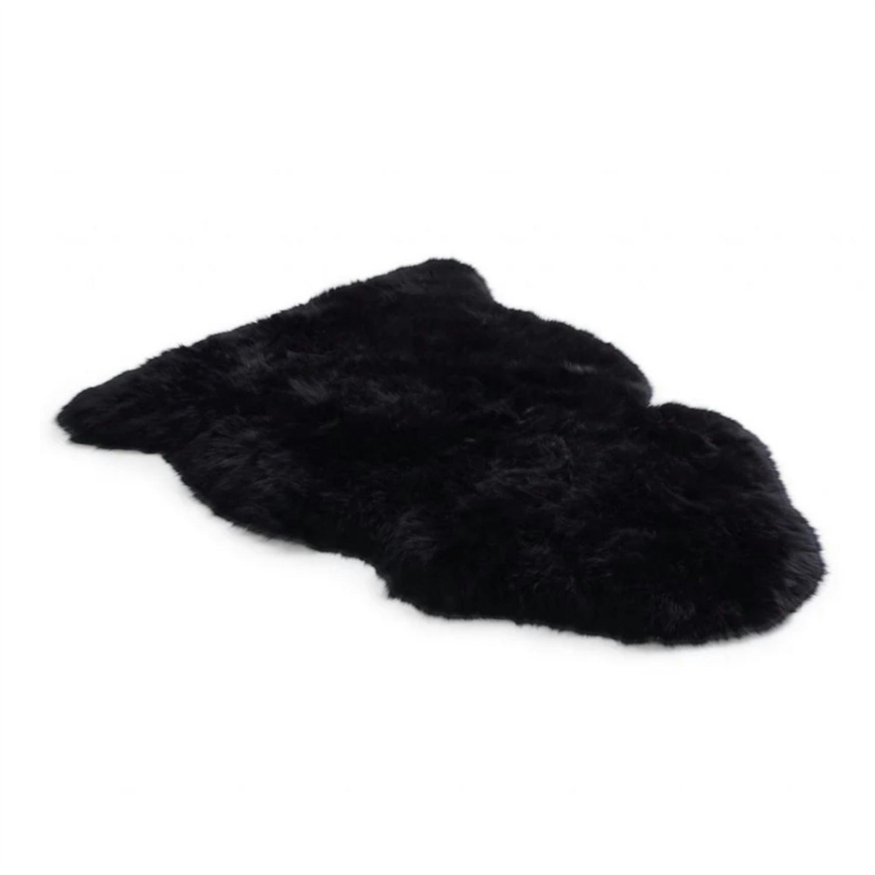 Infinity Leather Black Genuine Sheepskin Natural Silky Soft Fluffy Real Wool Rug - 90 X 60 Cm