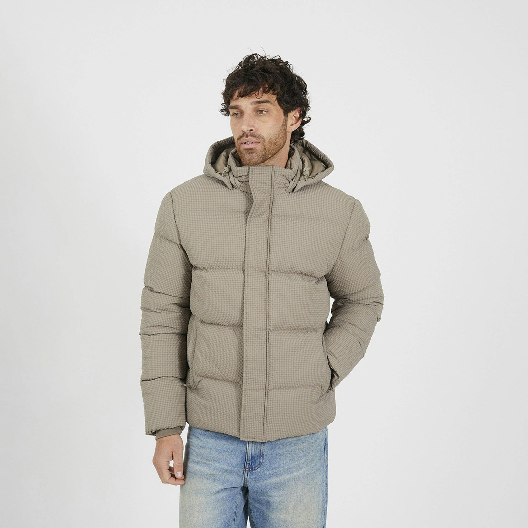 Brave Soul Hooded Padded Jacket - Taupe - Taupe - Xl
