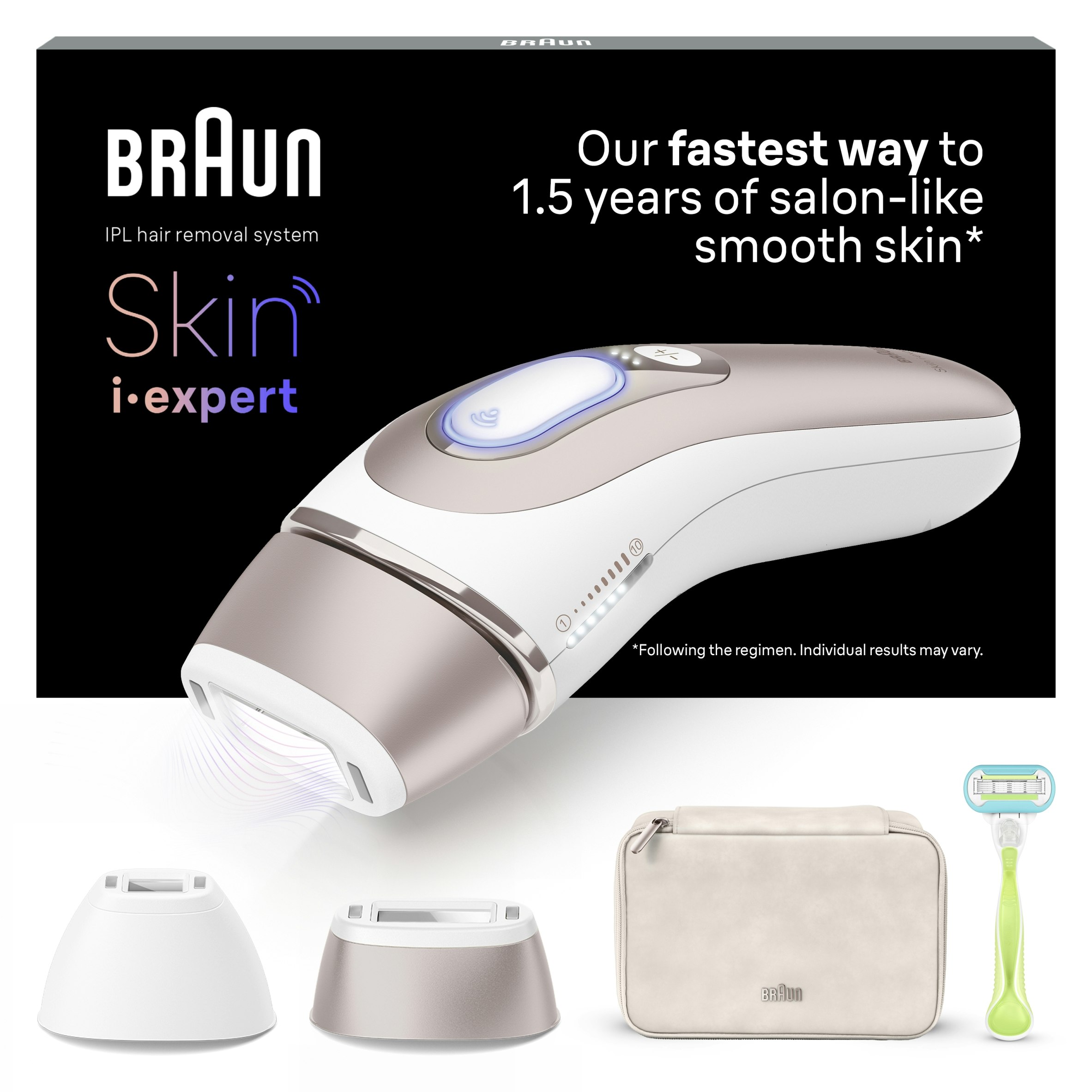 Braun Smart Ipl Skin Expert, At Home Hair Removal, Pouch, Venus Razor, 2 Heads, Pl7147