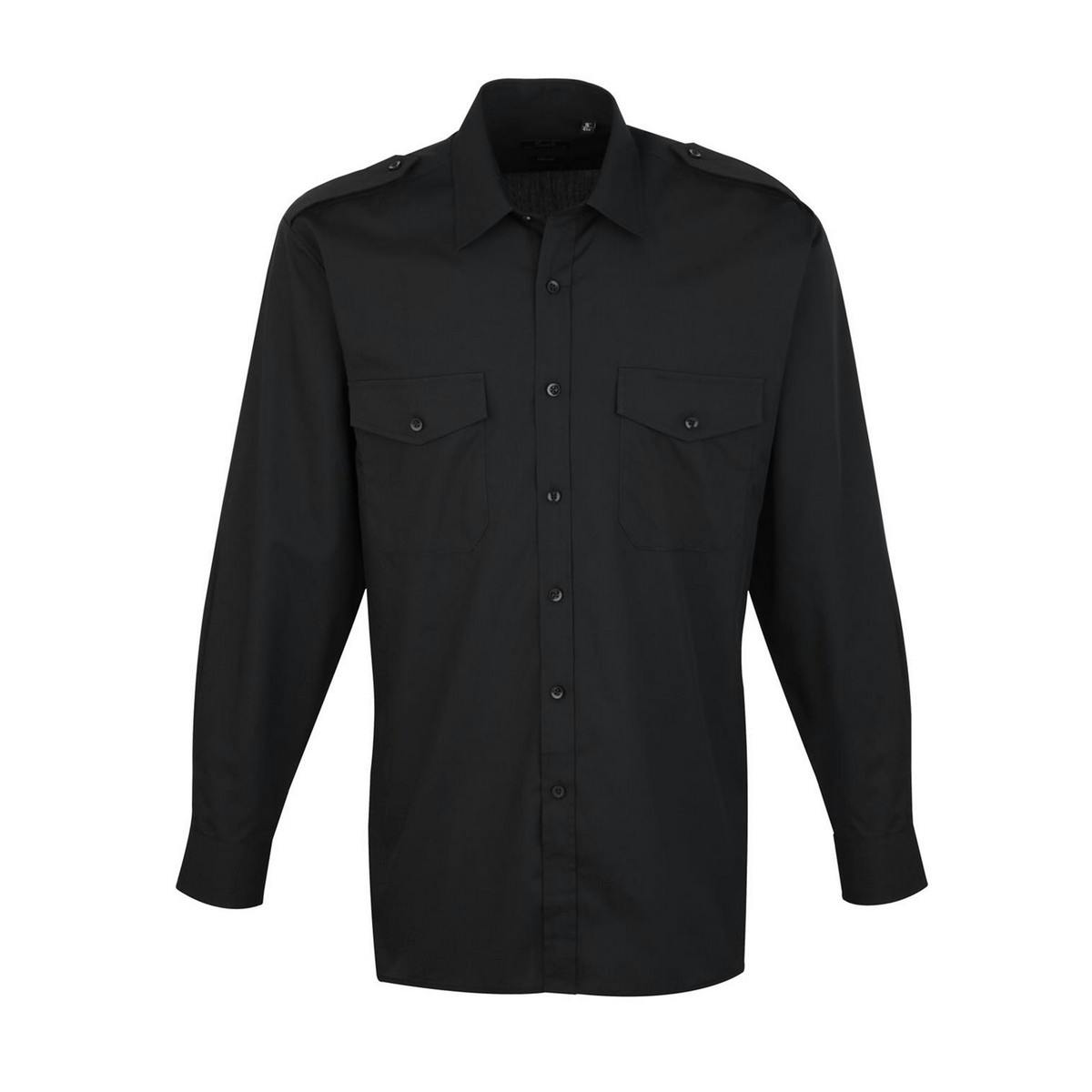 Premier Mens Long-Sleeved Pilot Shirt (Black) - Size 19 inch - Image 4