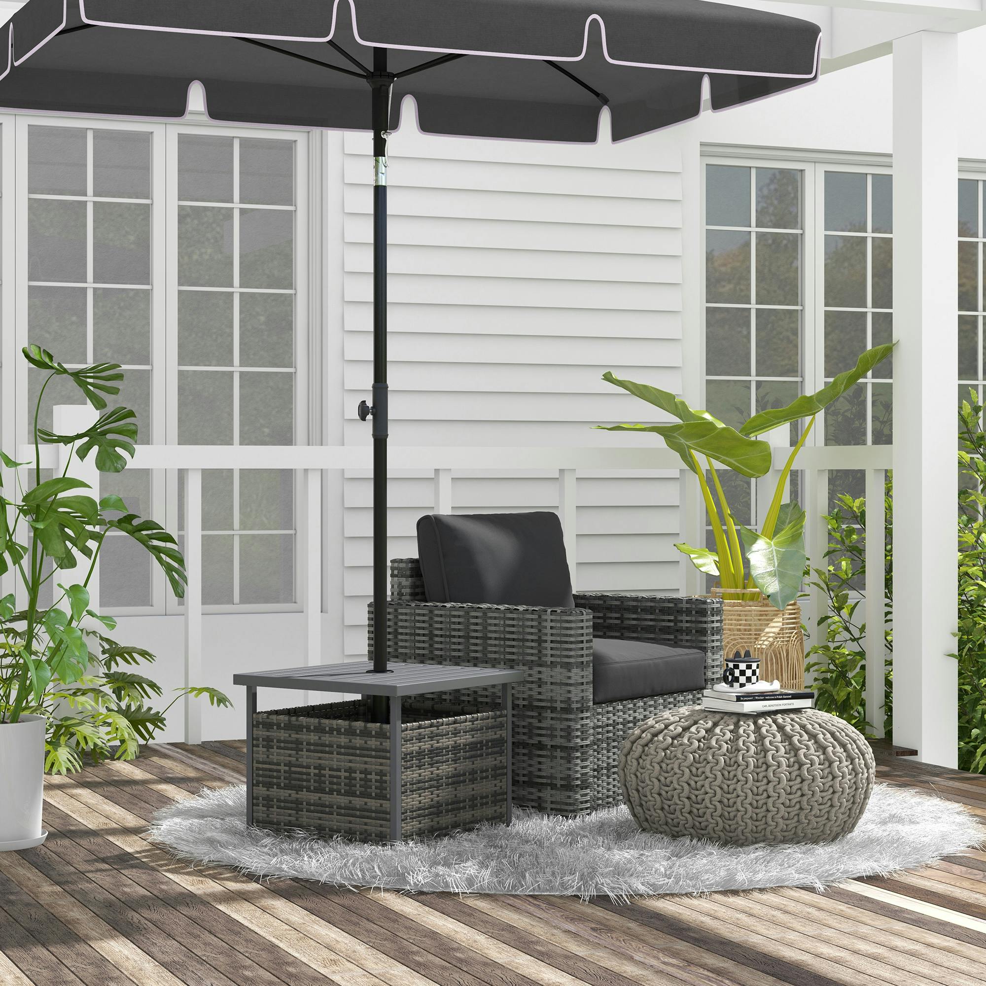 Rackhams Grey Outdoor Rattan Coffee Table W/ Umbrella Hole Fit For Garden