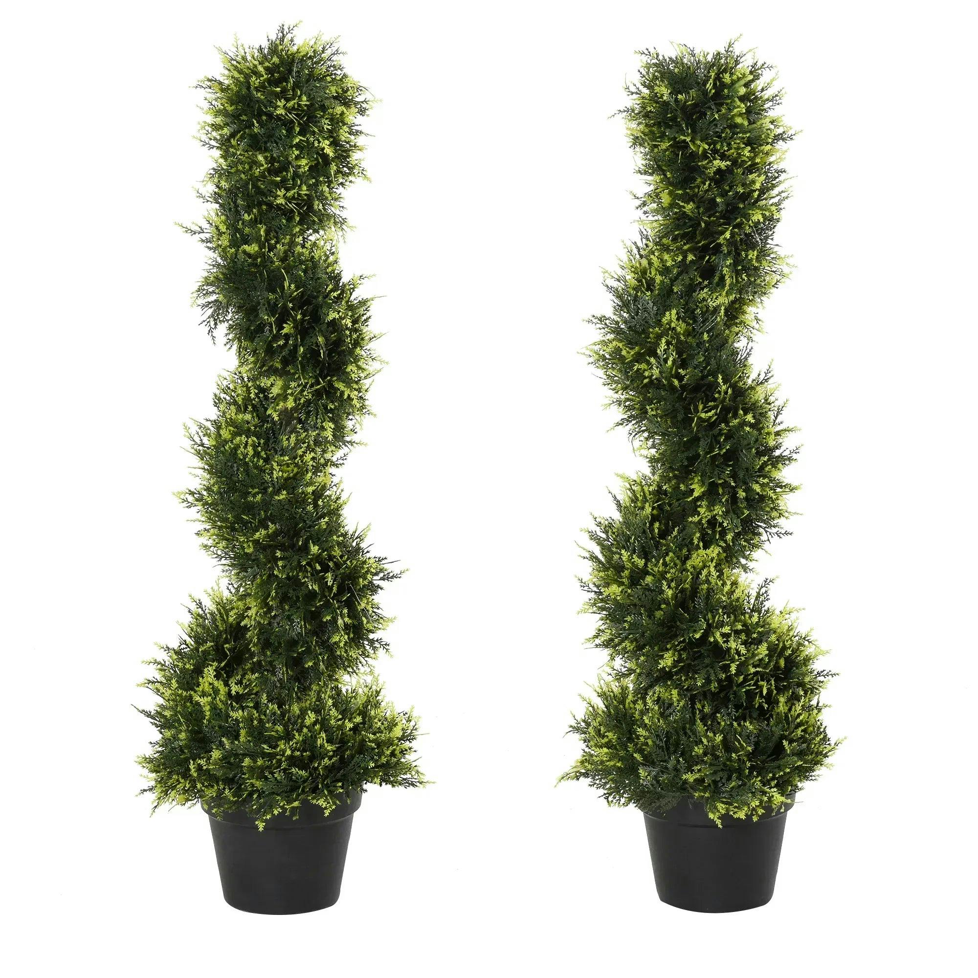 Outsunny Unisex Green Set Of 2 90Cm/3Ft Artificial Spiral Topiary Trees Pot Fake Plant Home In - Image 7