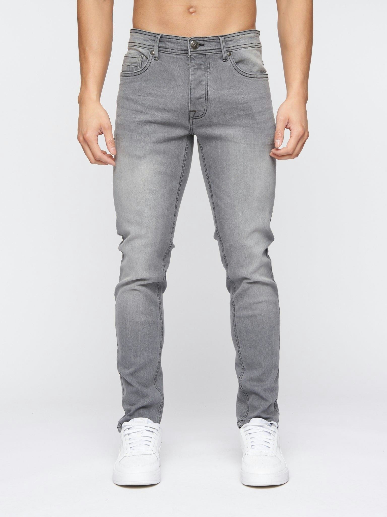 Crosshatch Men's Grey Buraca Slim Fit Denim Jeans Wash - W36 L32