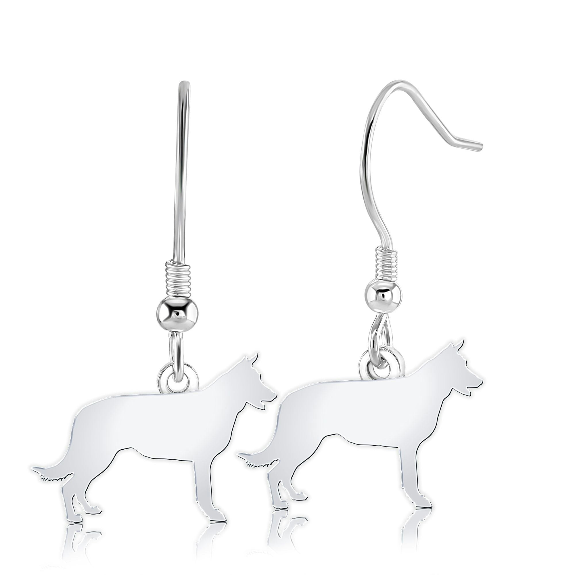 Mylee London Silver Belgian Shepherd Dog (Groenendael) Silhouette Earrings - No - Hook
