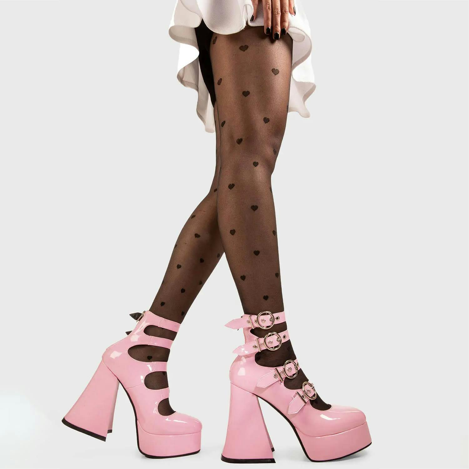 Lamoda Women's Pink Interstellar Patent Platform Heels Chunky Gothic Party Shoes - Uk3