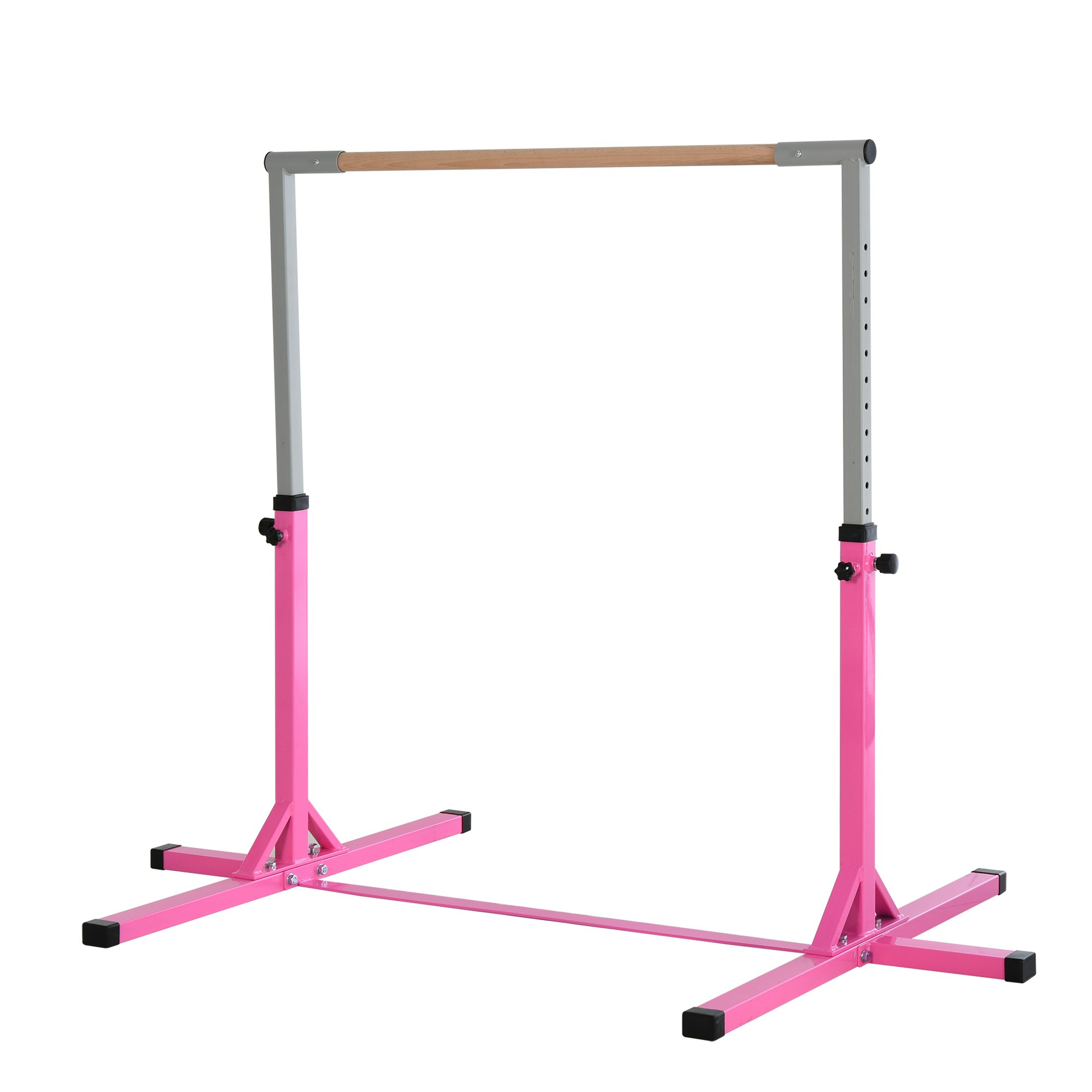 Homcom Pink Adjustable Kids Gymnastics Bar Horizontal Training Steel Frame Wood Size 13