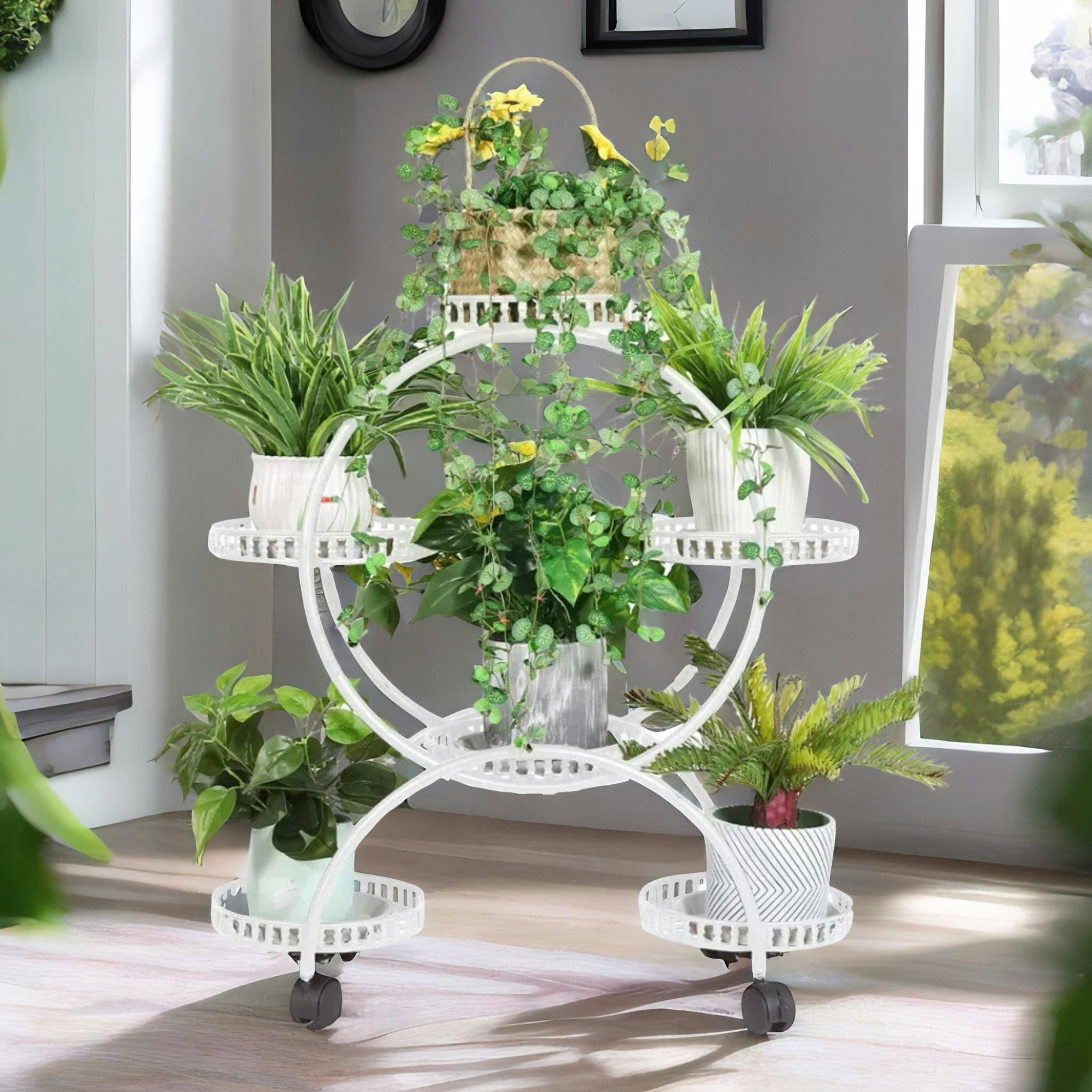 Rackhams White 6 Tier Round Metal Indoor Outdoor Plant Stand Organiser