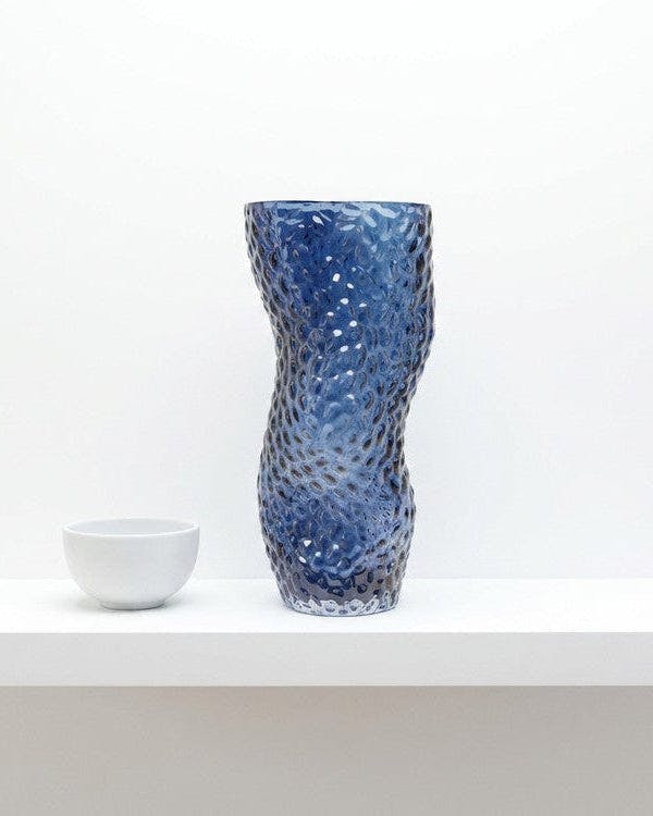 Rackhams Blue Wavy Textured Glass Vase