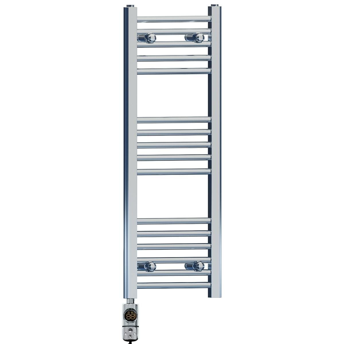 Myhomeware 400 X 900 Mm Chrome Electric Bathroom Towel Rail Radiator Heater With Af Thermostatic Electric Element Pre-Filled