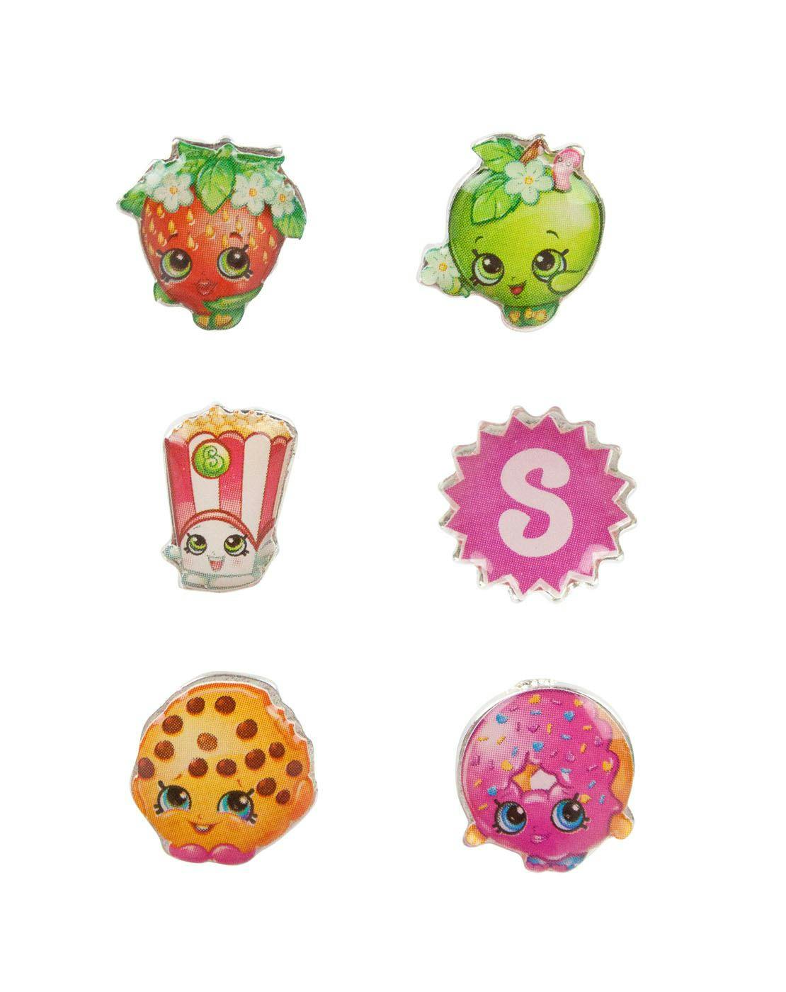 Vanilla Underground Girls Silver Shopkins Multi-Character Earrings (One Size)