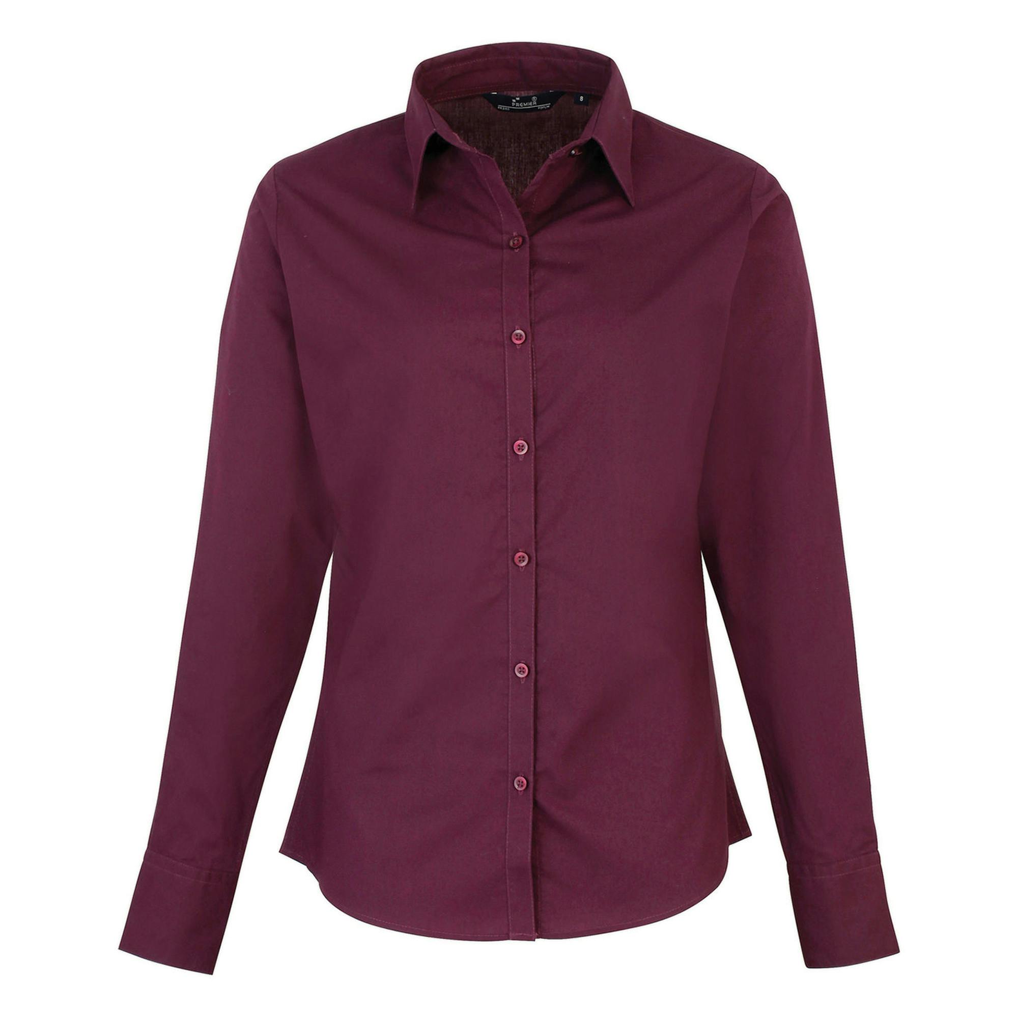 Premier Women's / Poplin Long-Sleeved Blouse - Aubergine - 6 - Aubergine - 65% Polyester/35% Cotton - Image 5