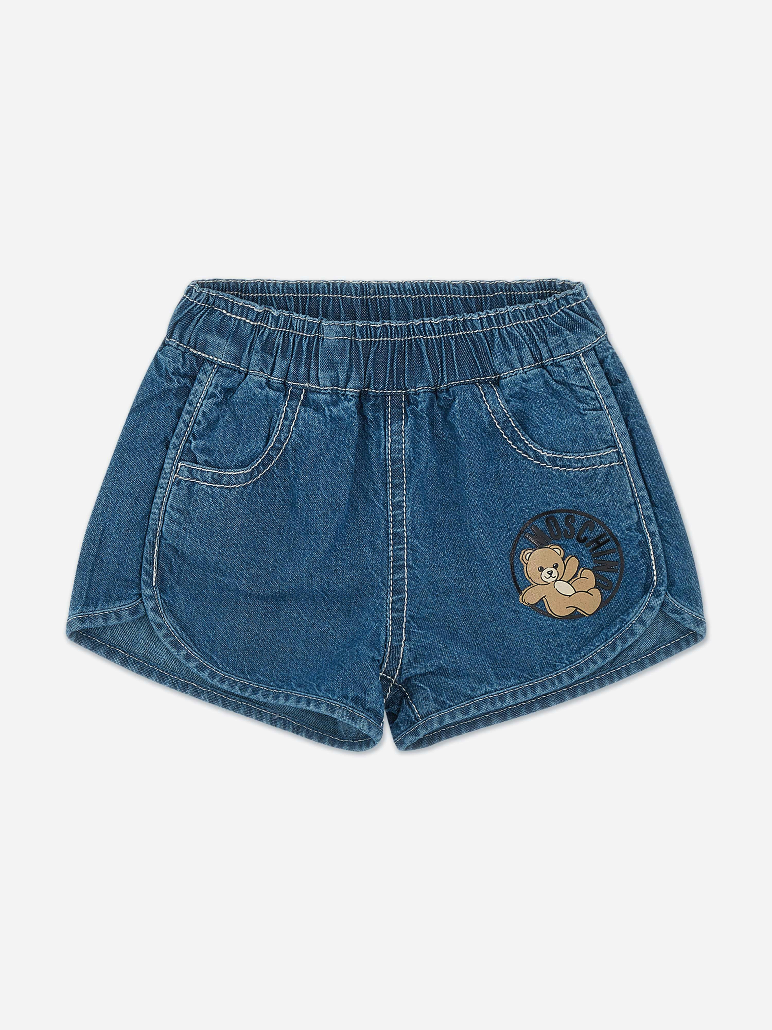 Moschino Kids Blue Moschino Baby Teddy Logo Denim Shorts In - 18 - 24 Mths