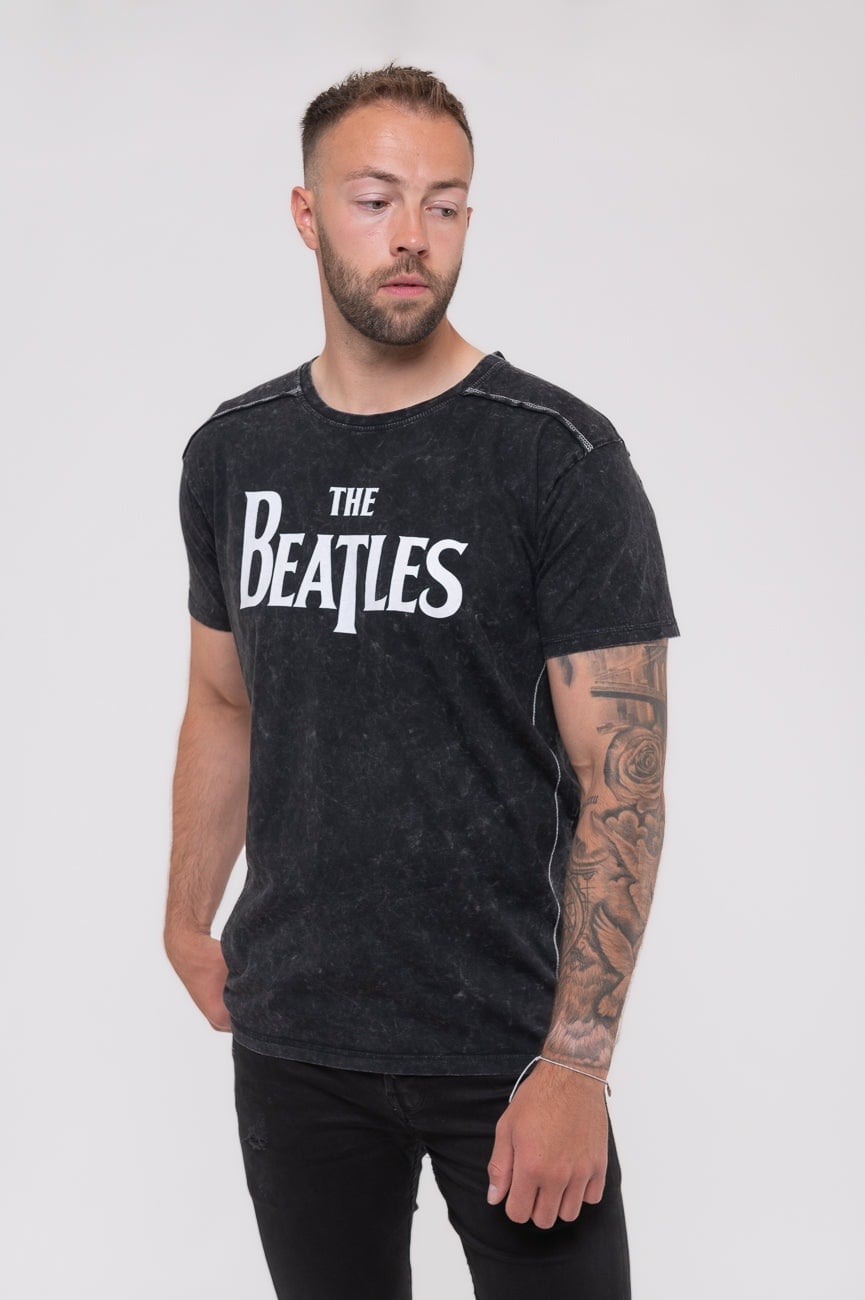 Paradiso Clothing Unisex Black The Beatles Drop T Band Logo Snow Wash - M