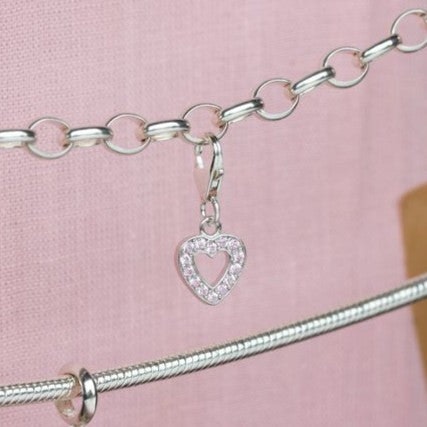 Mylee London Pink/Silver Crystal Heart Pendant Charm - Sterling - Clip On - No