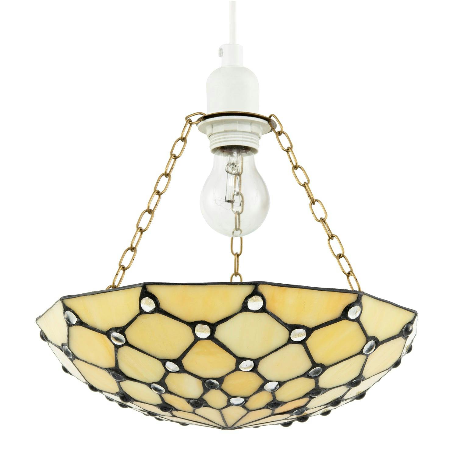 Happy Homewares Tiffany Glass Pendant Shade - Yellow - 30cm - Image 2