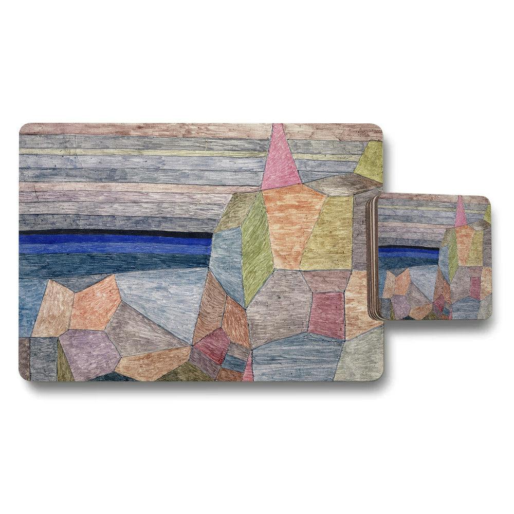 Benjamin Tate Design Coral Geometric Stone Pattern Placemats And Coaster Set For Table Decor