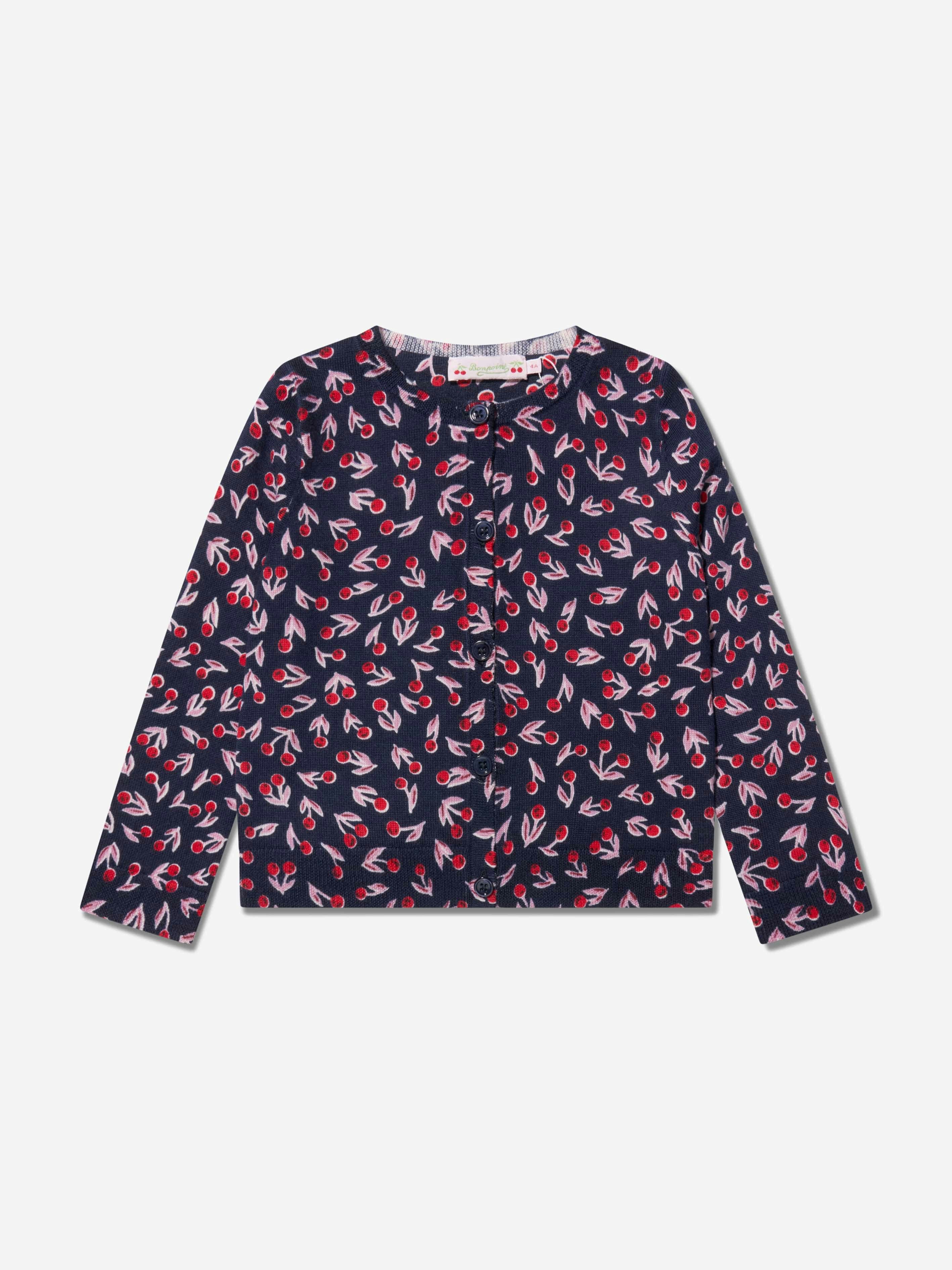 Bonpoint Girls Blue Tyra Wool Cardigan In Navy - 10 Yrs