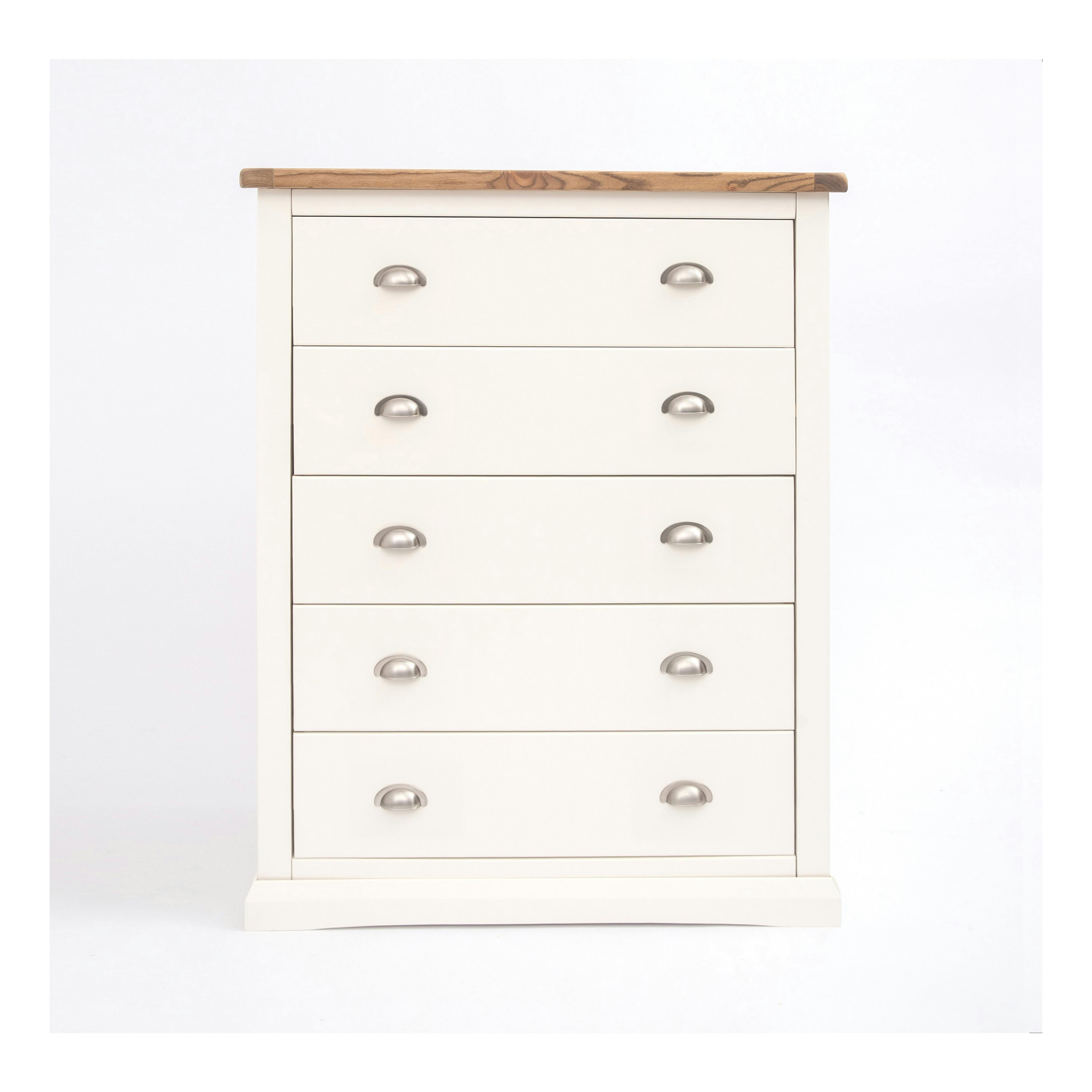Rackhams White Cosenza 5 Drawer Chest Of Drawers Chrome Cup Handle - Off