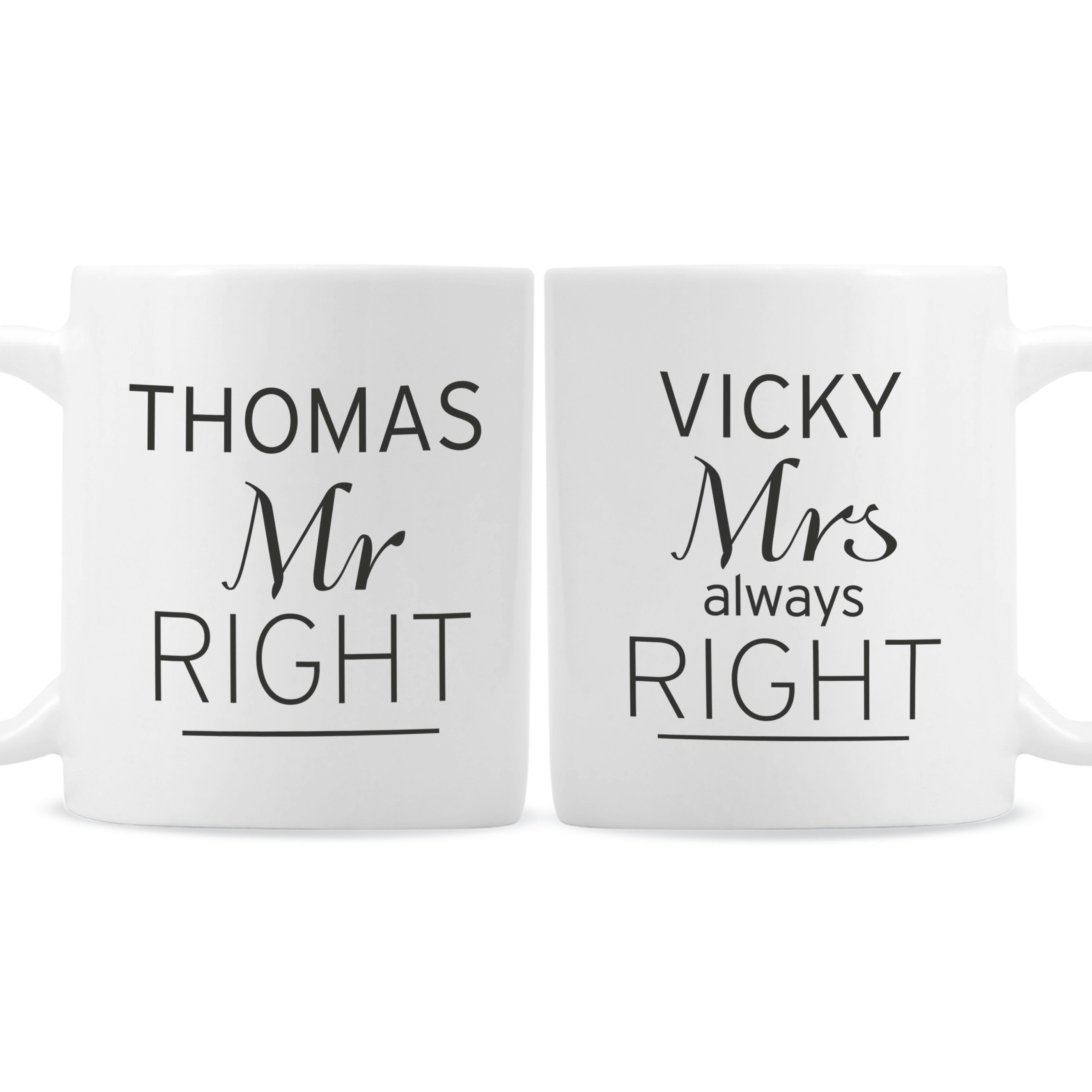Rackhams Light Personalised Classic Mr Right/Mrs Always Right Mug Set