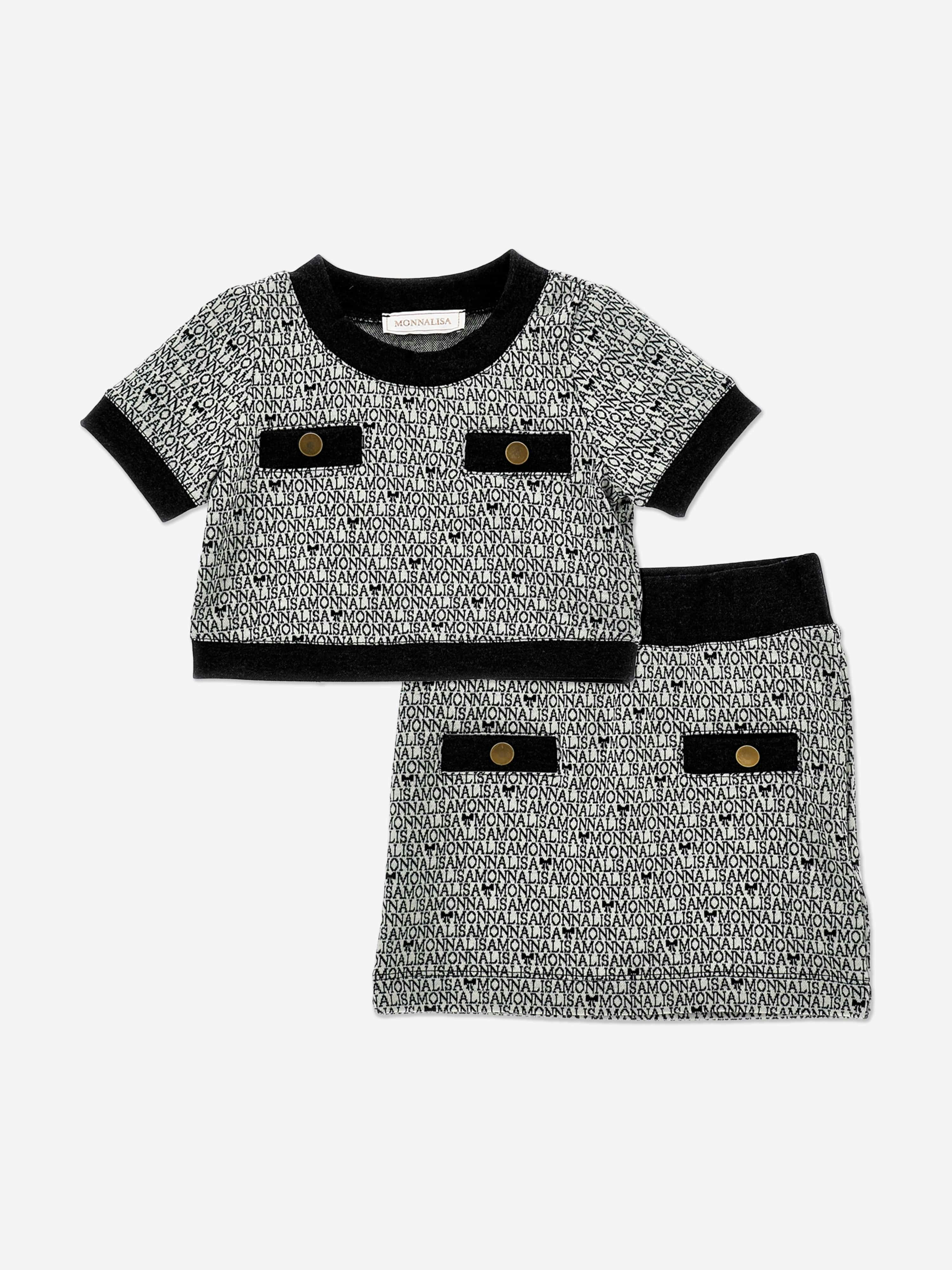 Monnalisa Girls Black Knitted Skirt Set In - 12 Yrs