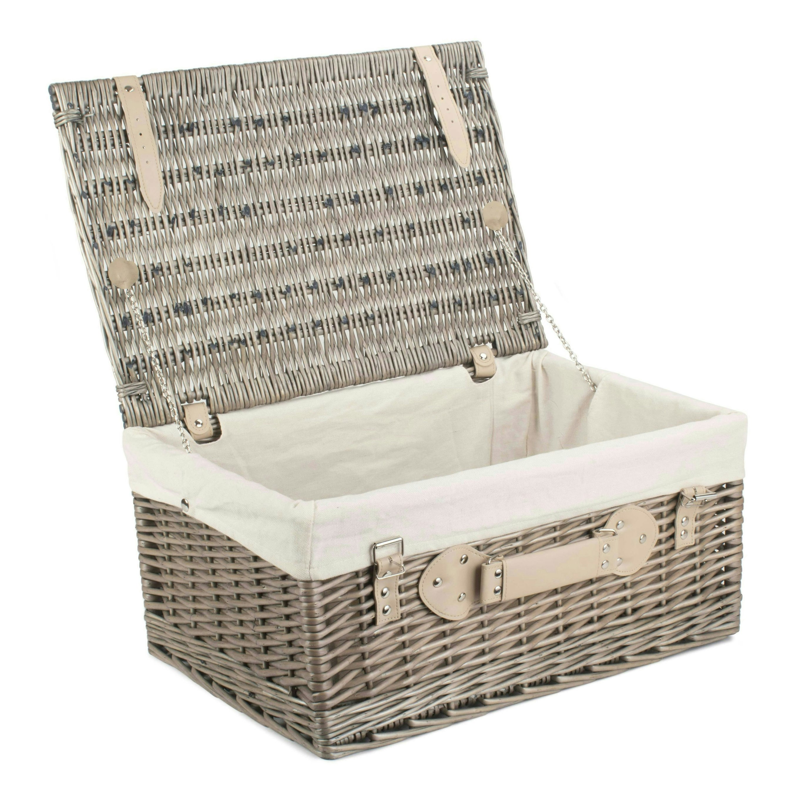 Red Hamper Red/White Hamper 51Cm Antique Wash Wicker Picnic Basket With Cotton Lining