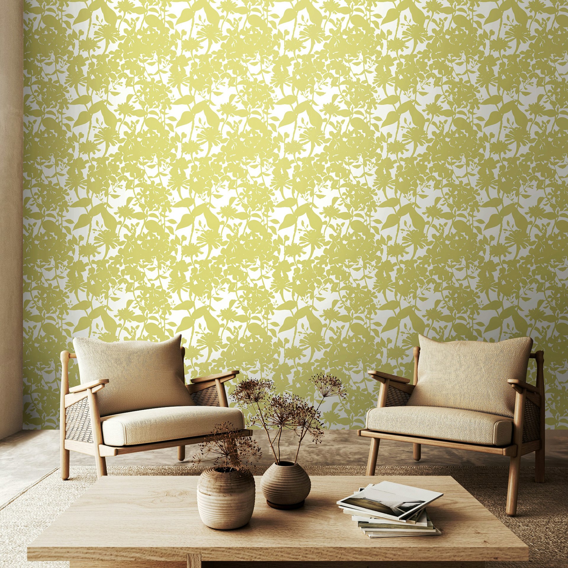 Hoopla Walls Summer Silhouette - French Lime 10M Wallpaper