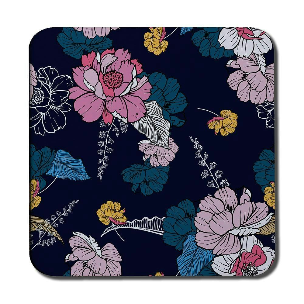 Rackhams Pink Flowers On Navy (Coaster) Size 6