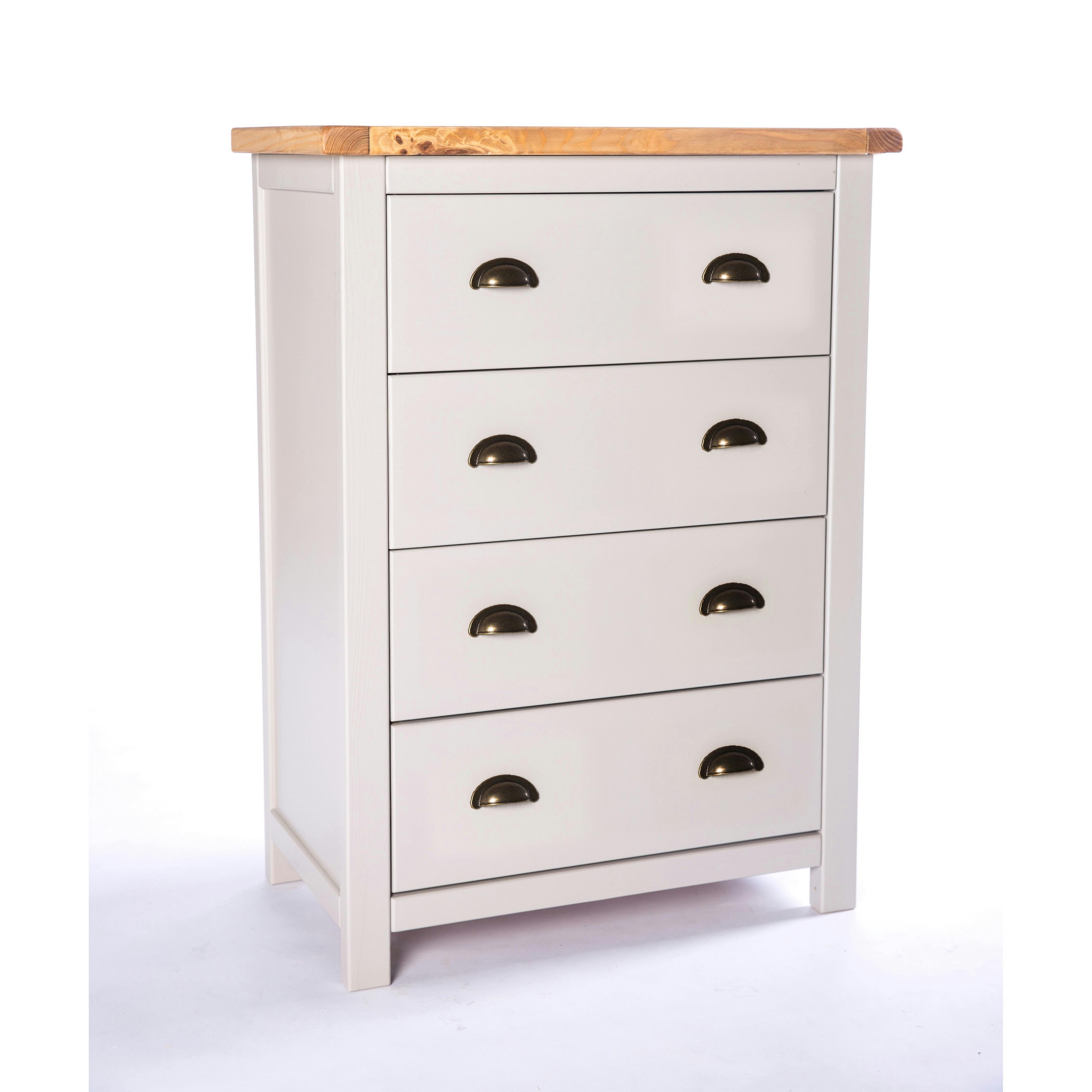 Rackhams Light/Grey Argenta 4 Drawer Chest Of Drawers Brass Cup Handle