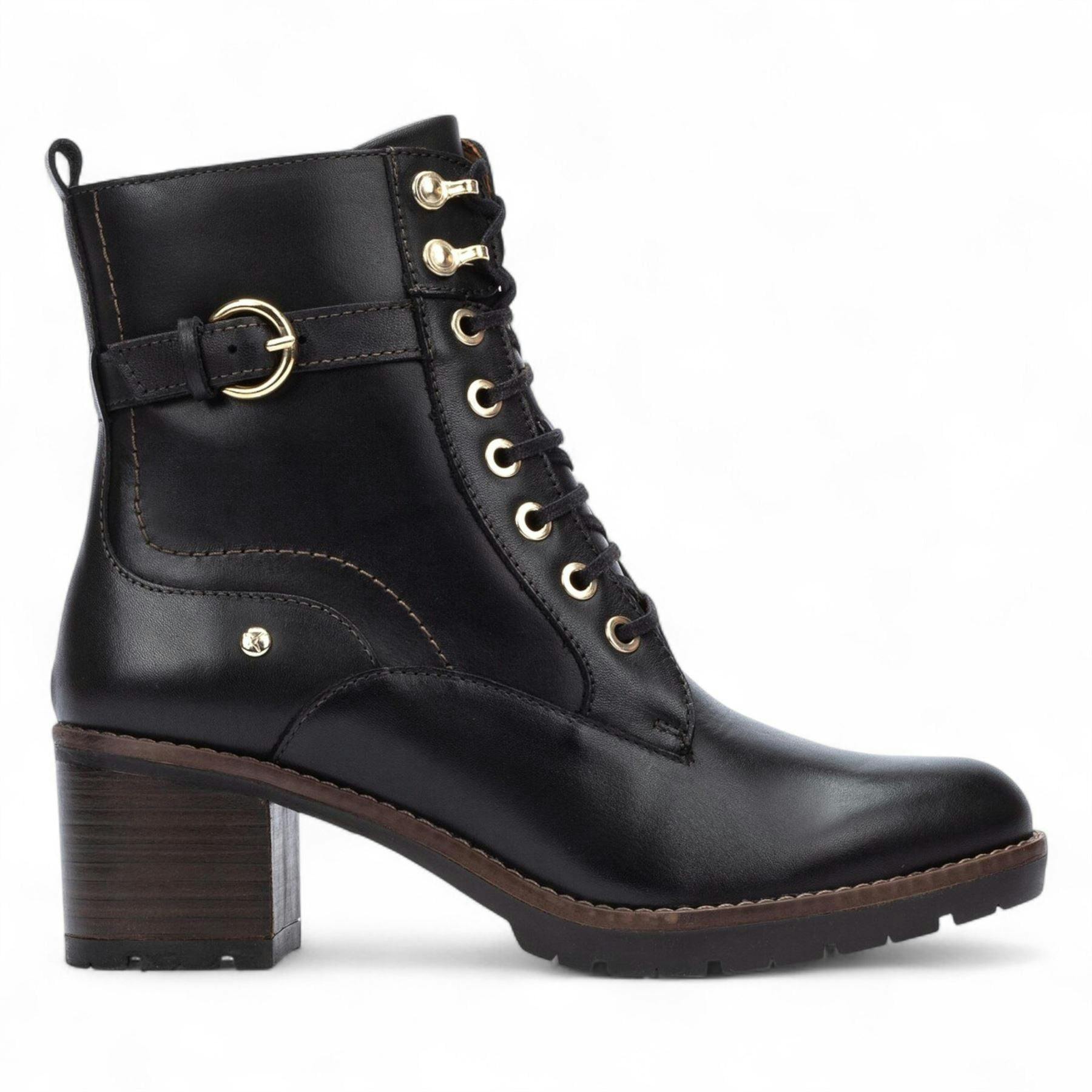 Pikolinos Women's Black ’S Leather Mid-Heel Combat Ankle Boots - Llanes - Uk 3 | Eu 36 | Us 5.5-6