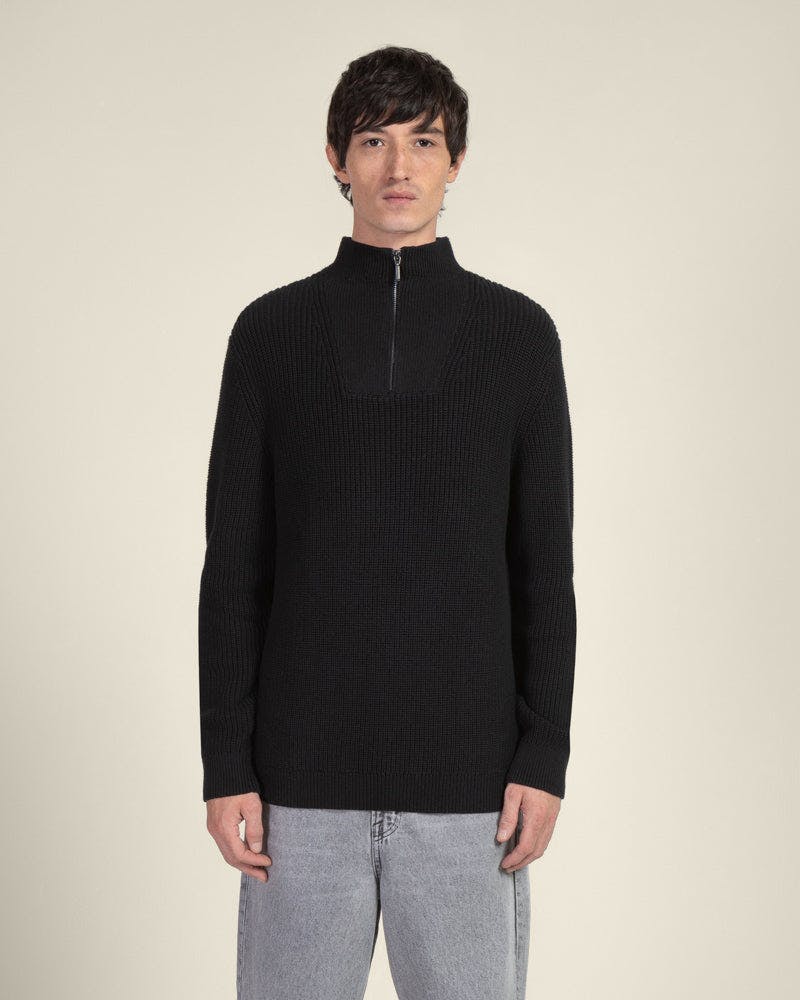 Larsson & Co Black Rib Panel Knitted 1/4 Zip Sweater - Xl